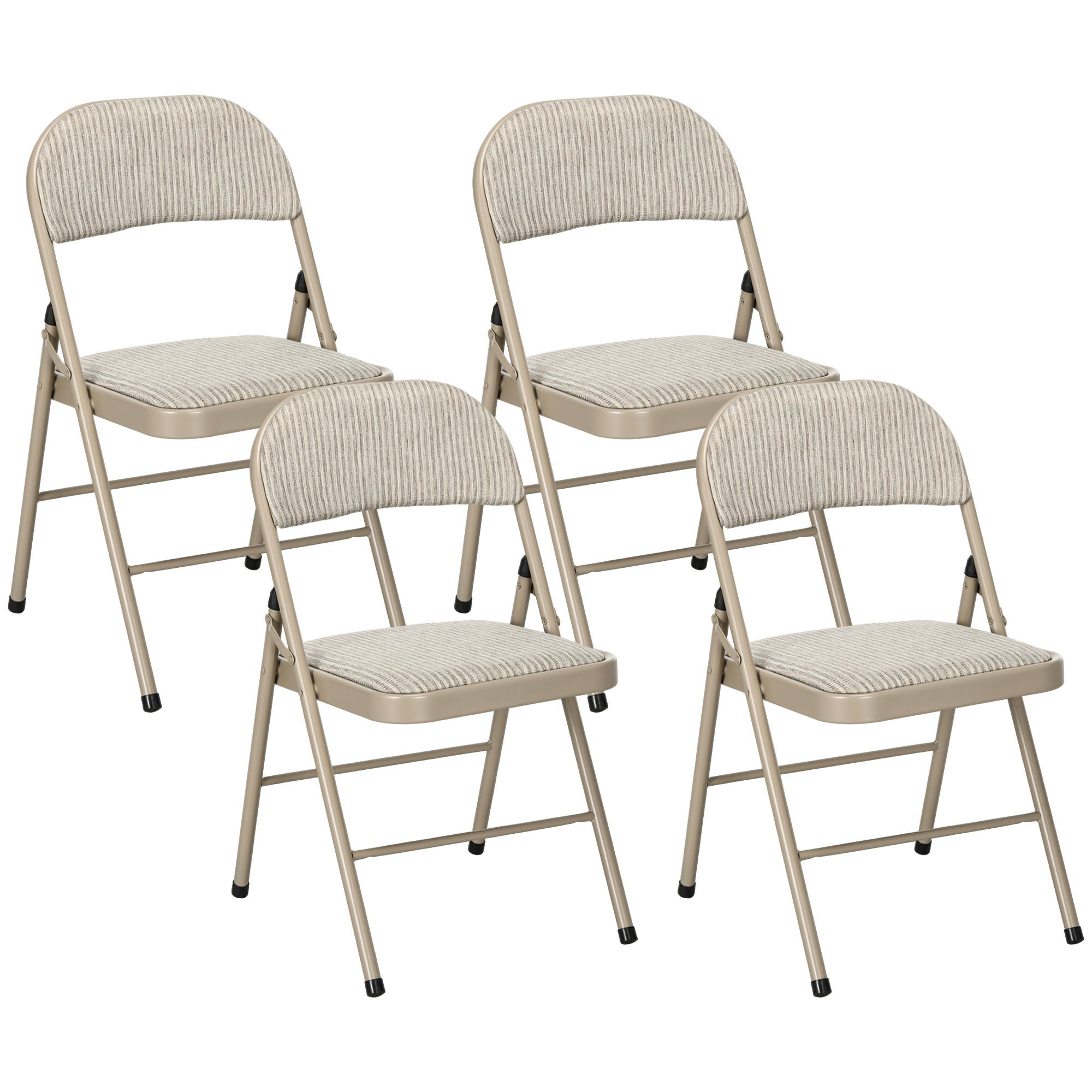 Linen Fabric Padded Foldable Chairs with Pillow Seat and Open Back for Inside, Set of 4 Metal Foldable Chairs, Beige 1