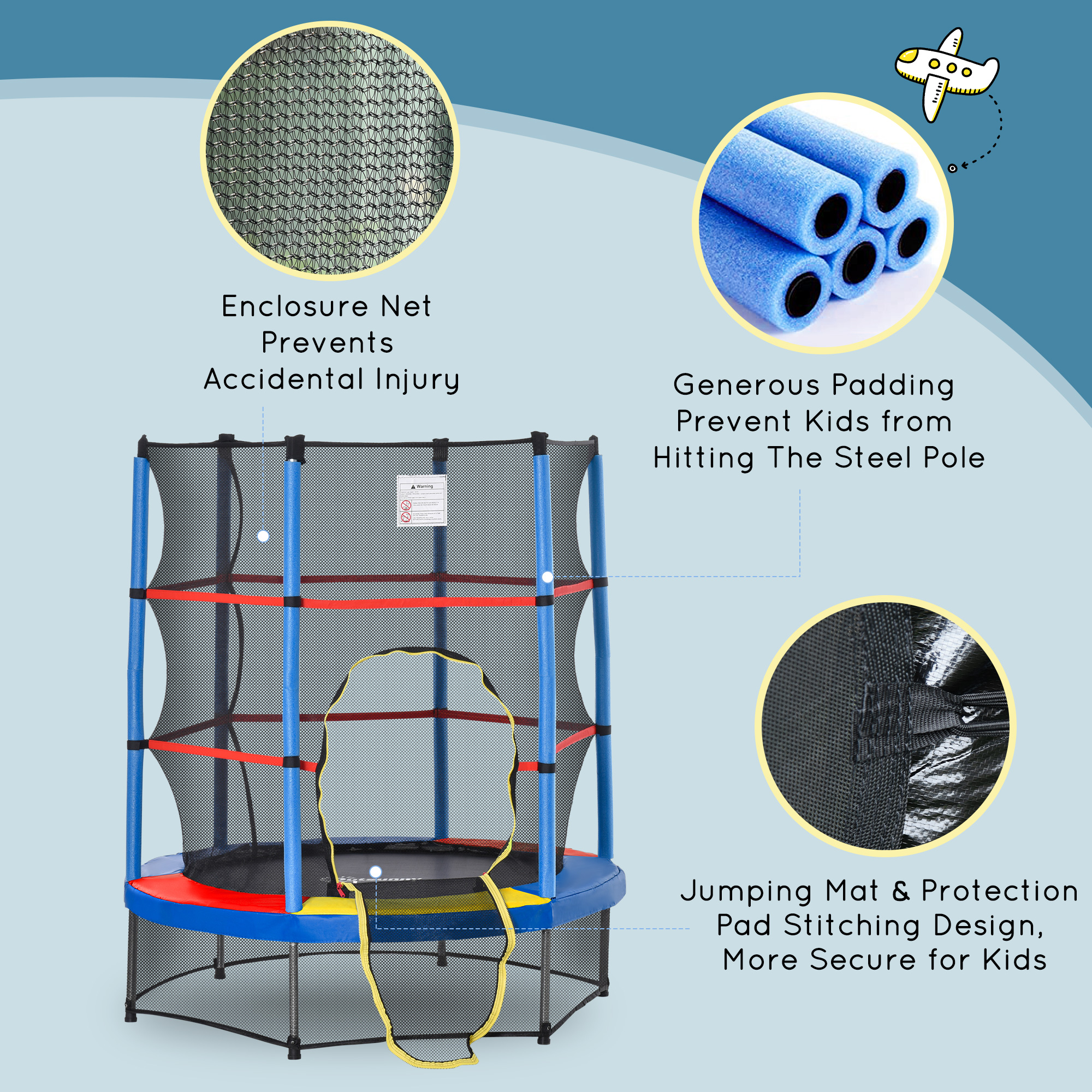 Outsunny Φ5FT Kids Trampoline with Enclosure Net for Age 3 to 6 Years, Mixed Color 4