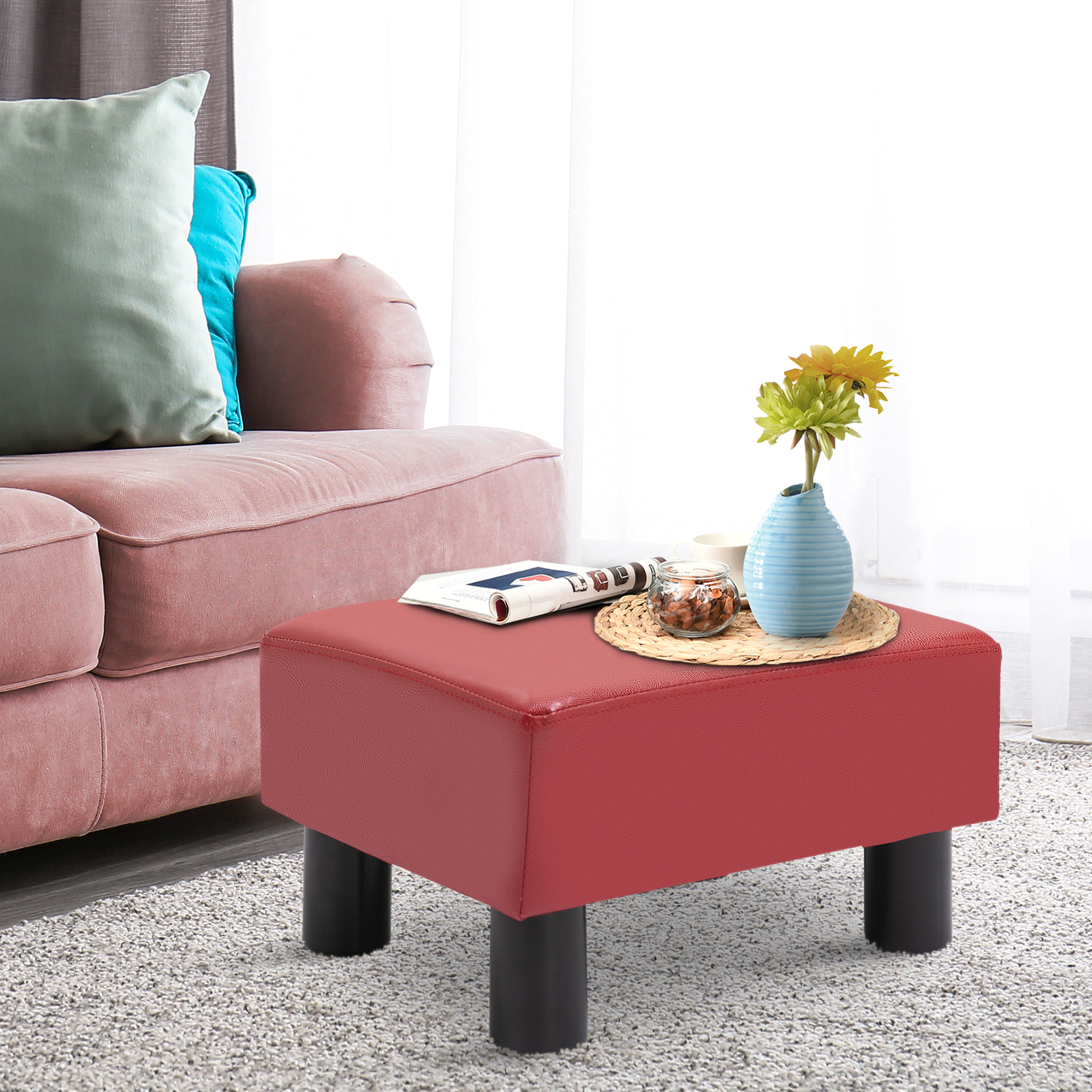 HOMCOM Modern Faux Leather Upholstered Rectangular Ottoman