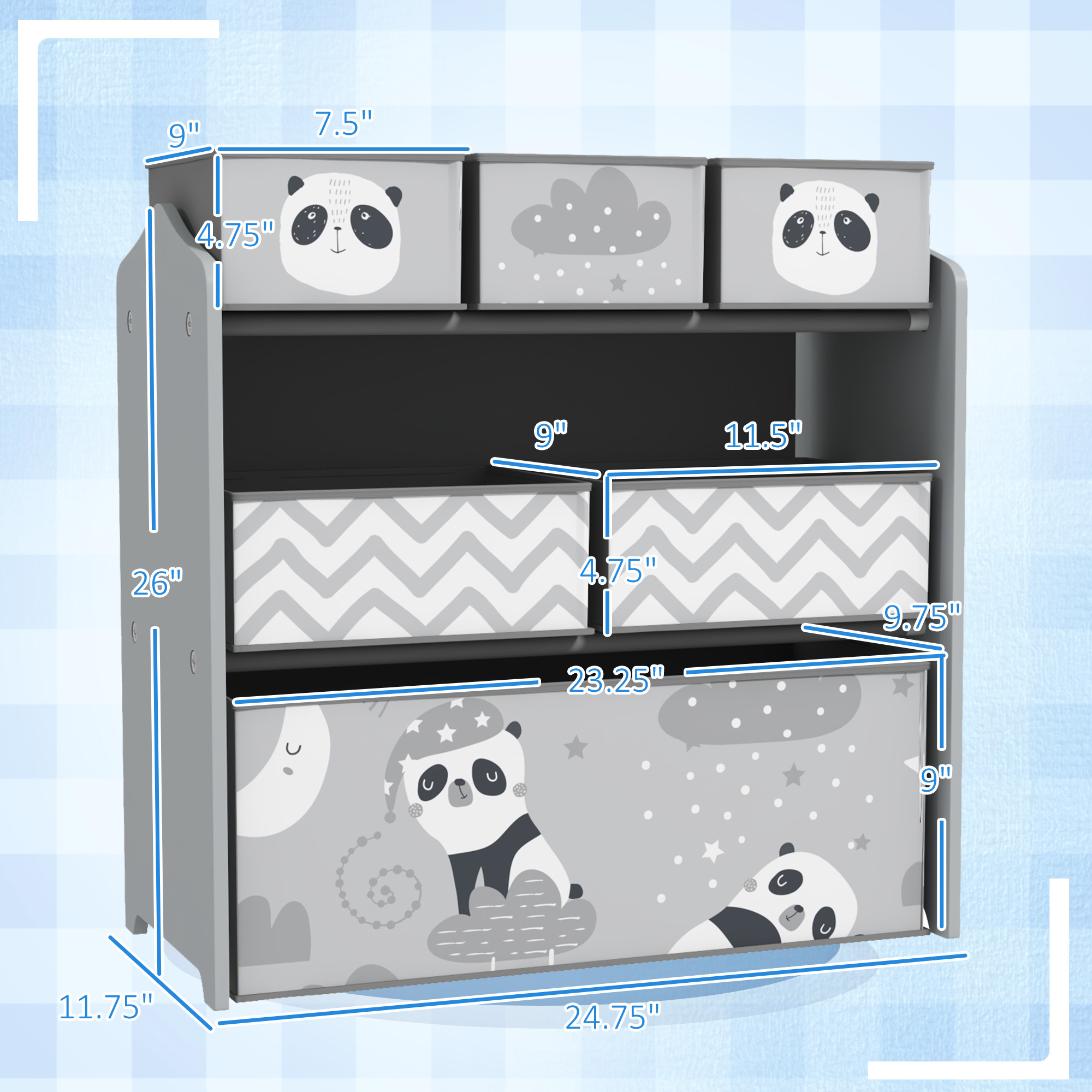 Qaba Toy Organizer with 6 Storage Bins, 25" x 12" x 26", Gray | Aosom.com 1