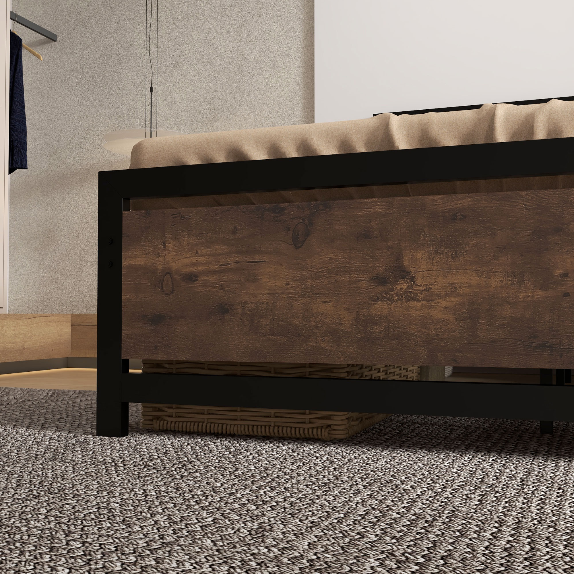 HOMCOM Full Twin Size Metal Bed Frame w/Headboard Footboard Strong Slat Support Underbed Storage | Aosom.com 7
