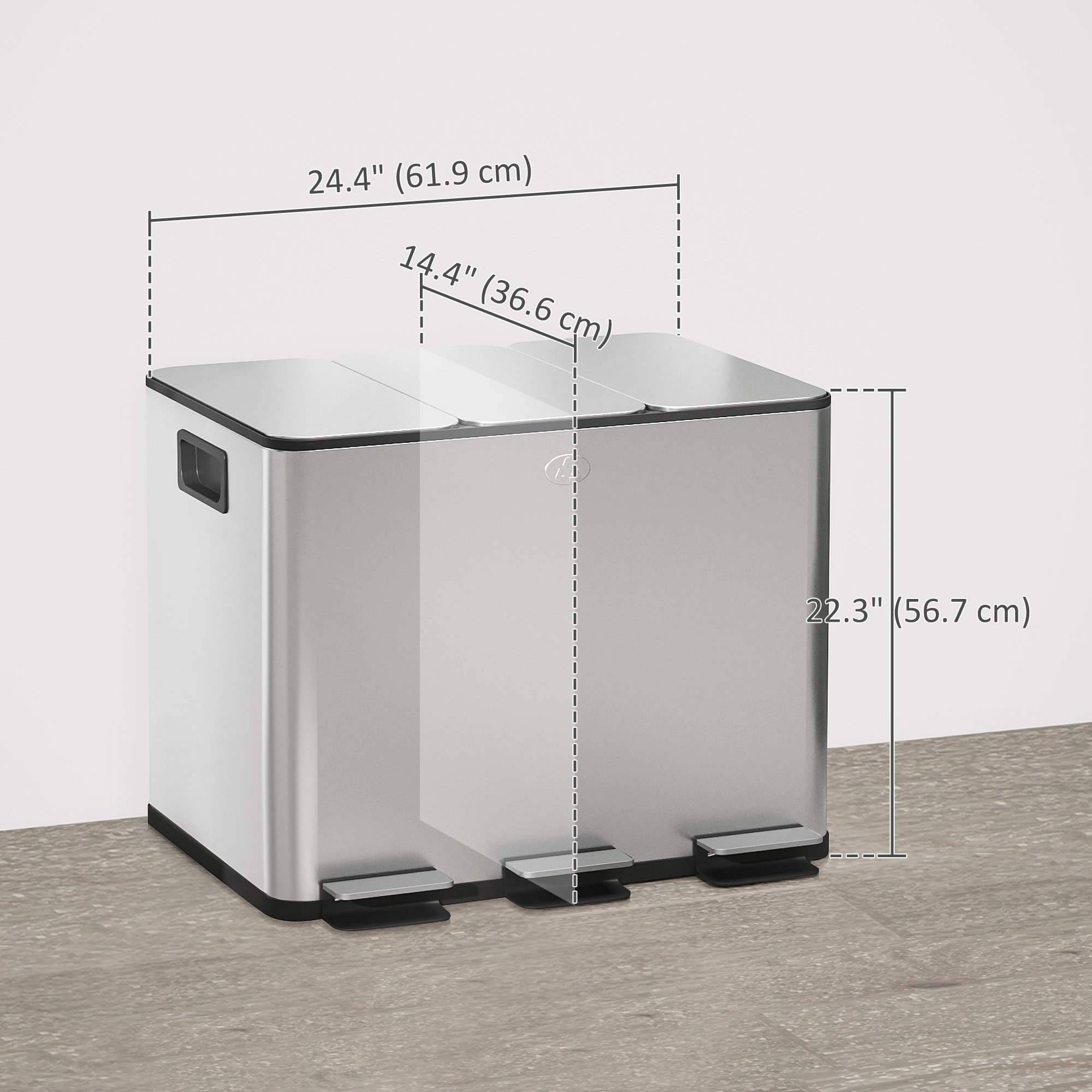 Garbage シングル HOMCOM Triple Garbage Bin, Soft-Close Trash Can with Foot