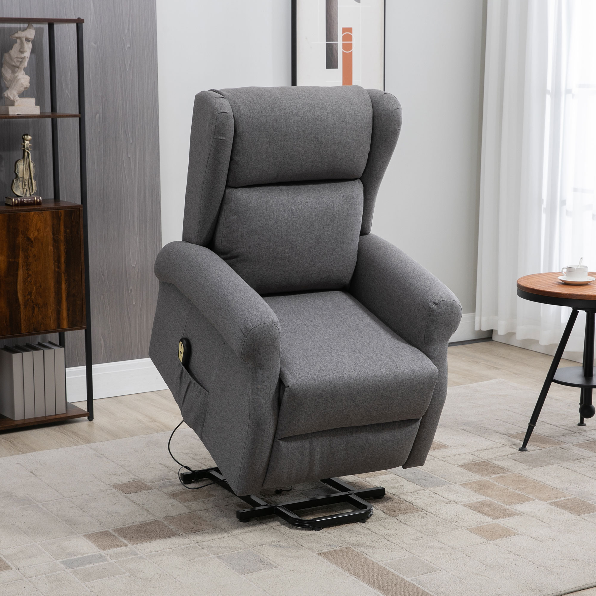 HOMCOM Power Lift Recliner Chair for Elderly Linen Electric Reclining Sofa Chair with Footrest Remote Control Side Pockets Grey Aosom Canada