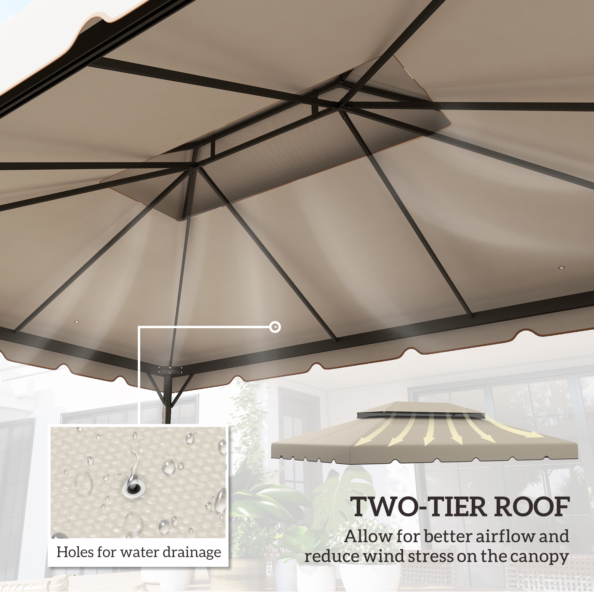 amenoiro★  Outsunny 9.8' X 9.8' Square 2-tier Gazebo Canopy Replacement
