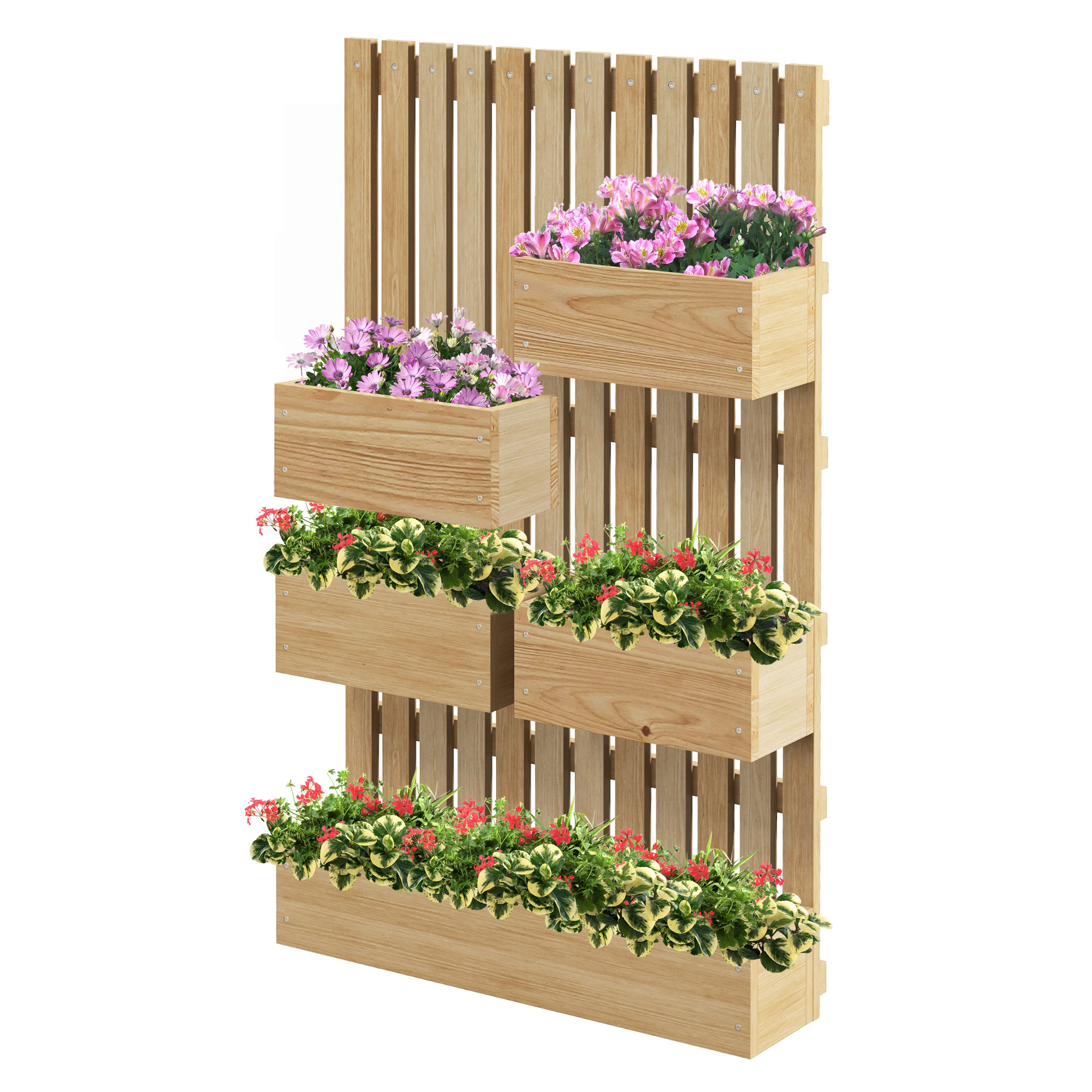 Outsunny Wall-Mounted Wooden Planter Box with Trellis for Climbing Plants Adjustable Height Outdoor Garden Bed Brown / Aosom.com