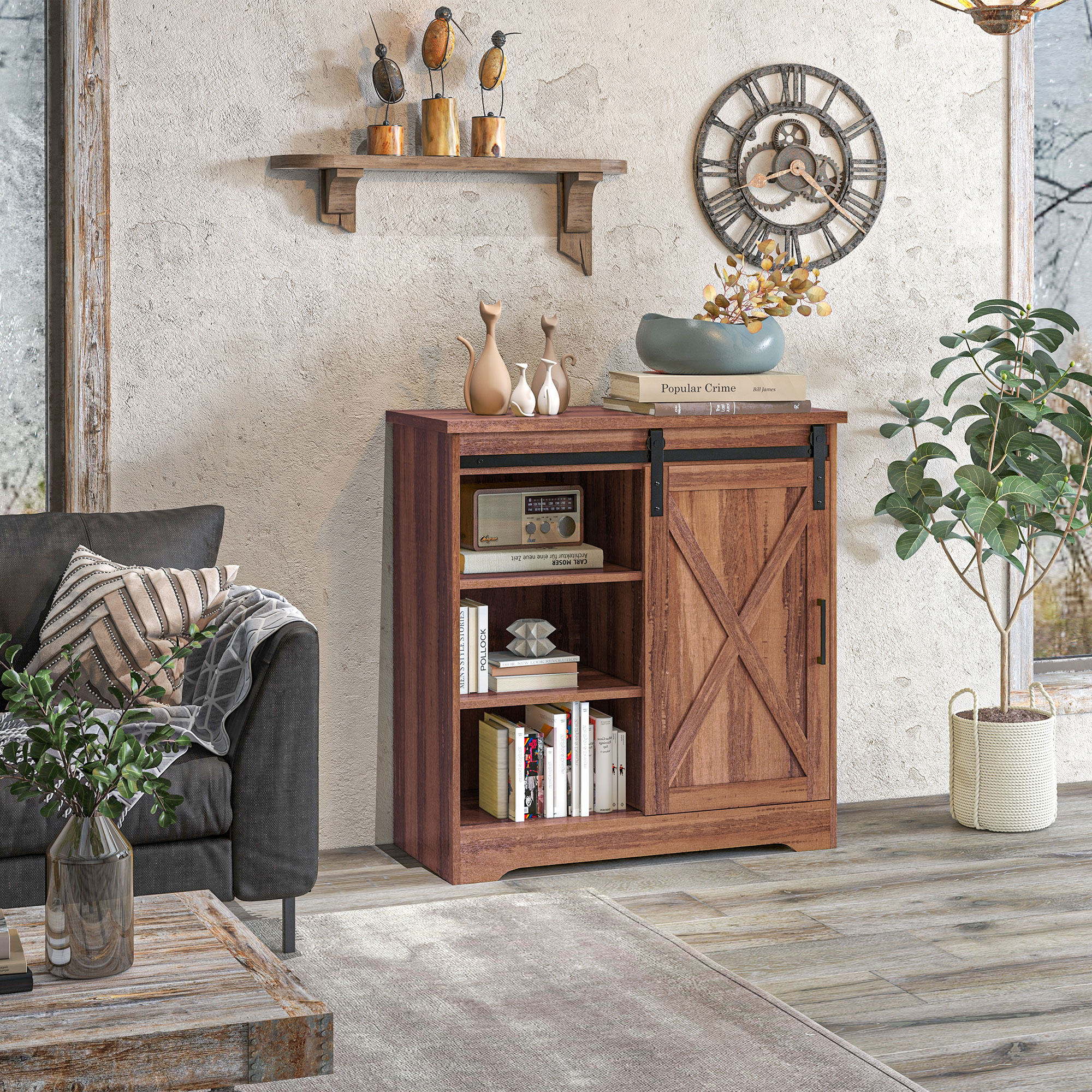 HOMCOM Farmhouse Kitchen Sideboard Buffet Cabinet Coffee Bar