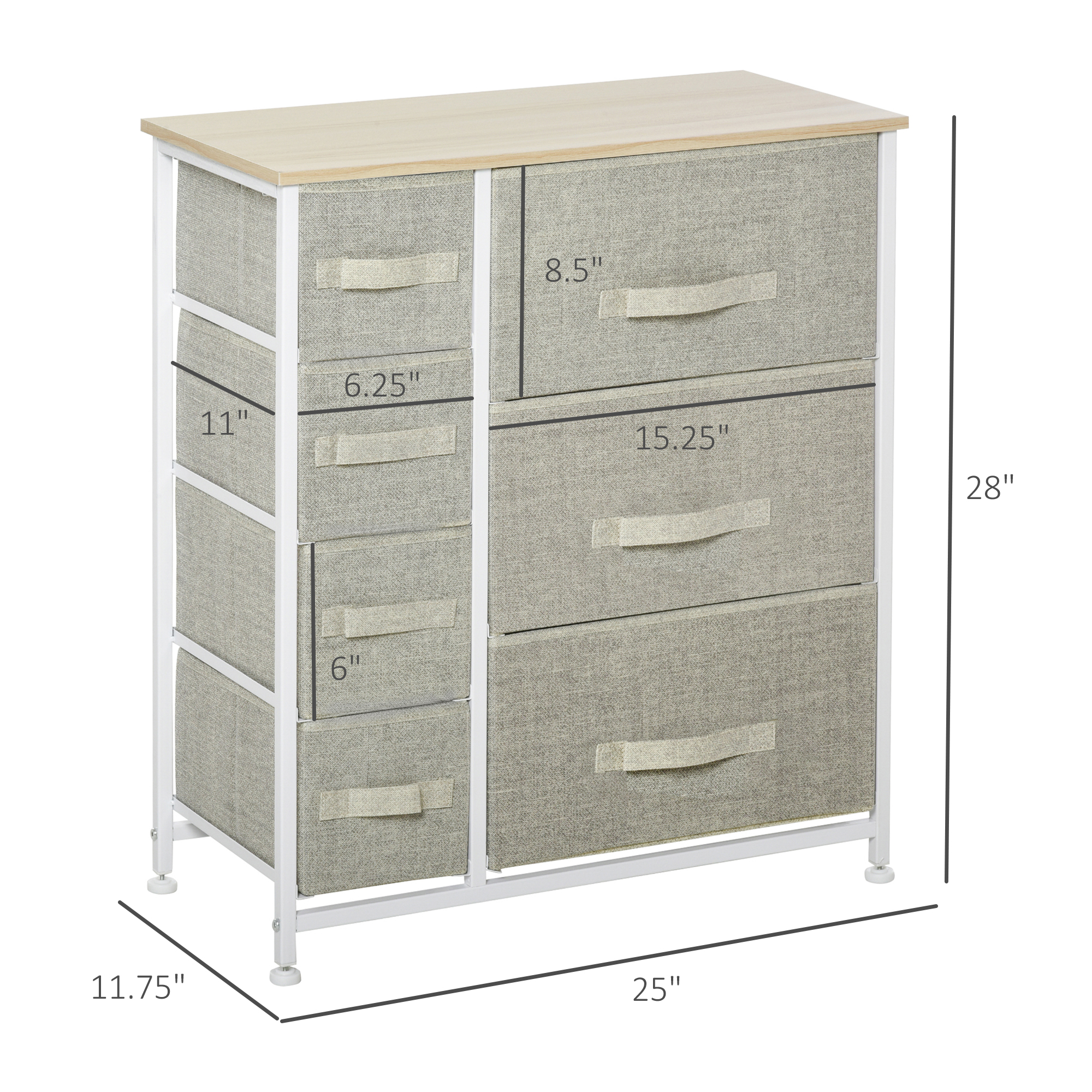 HOMCOM 7-Drawer Fabric Dresser with Easy-Pull Bins, Metal Frame for Bedroom Storage, Gray | Aosom.com 1