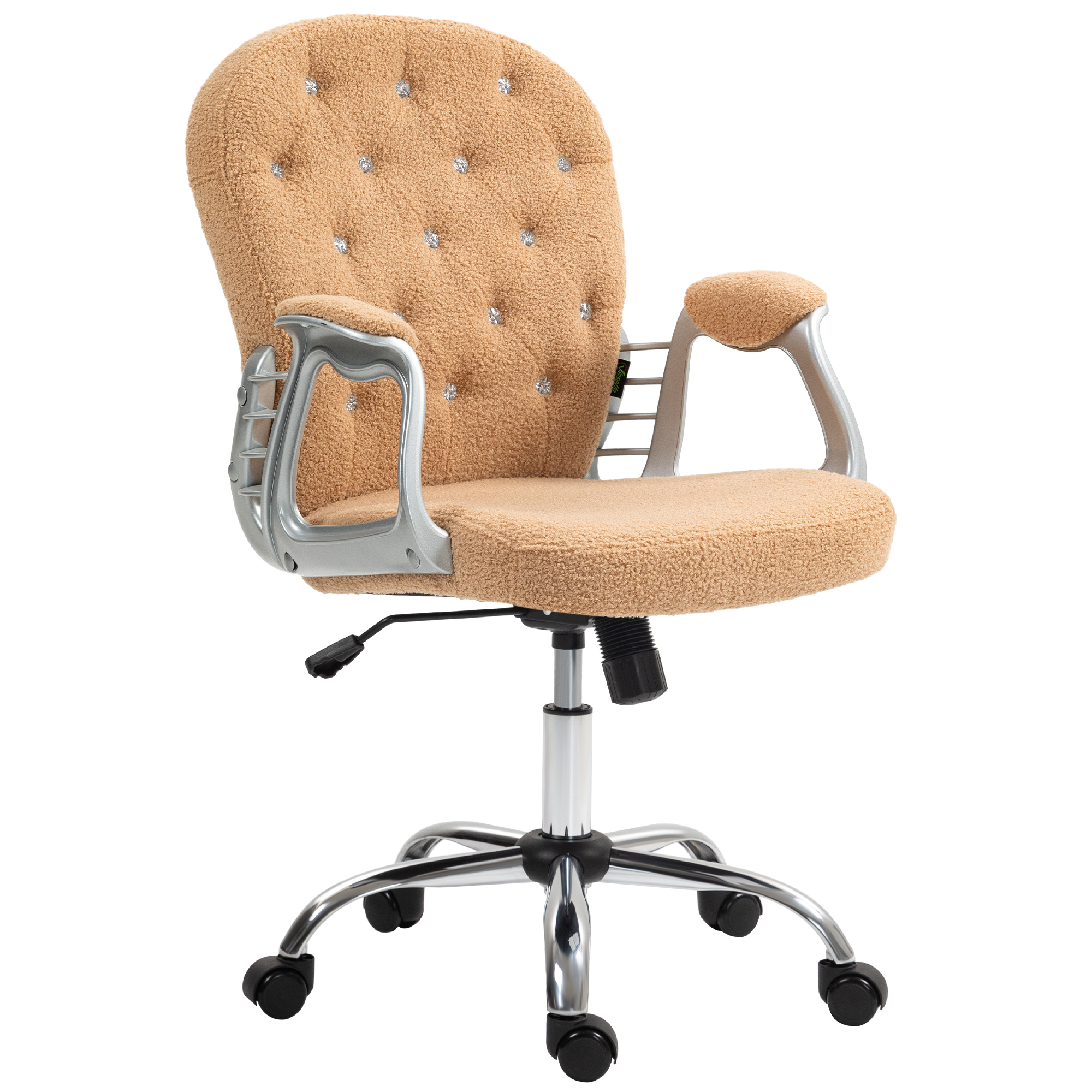 Vinsetto Button Tufted Desk Chair, Home Office Chair with Padded Armrests, Adjustable Height and Swivel Wheels, Dark Brown | Aosom.com