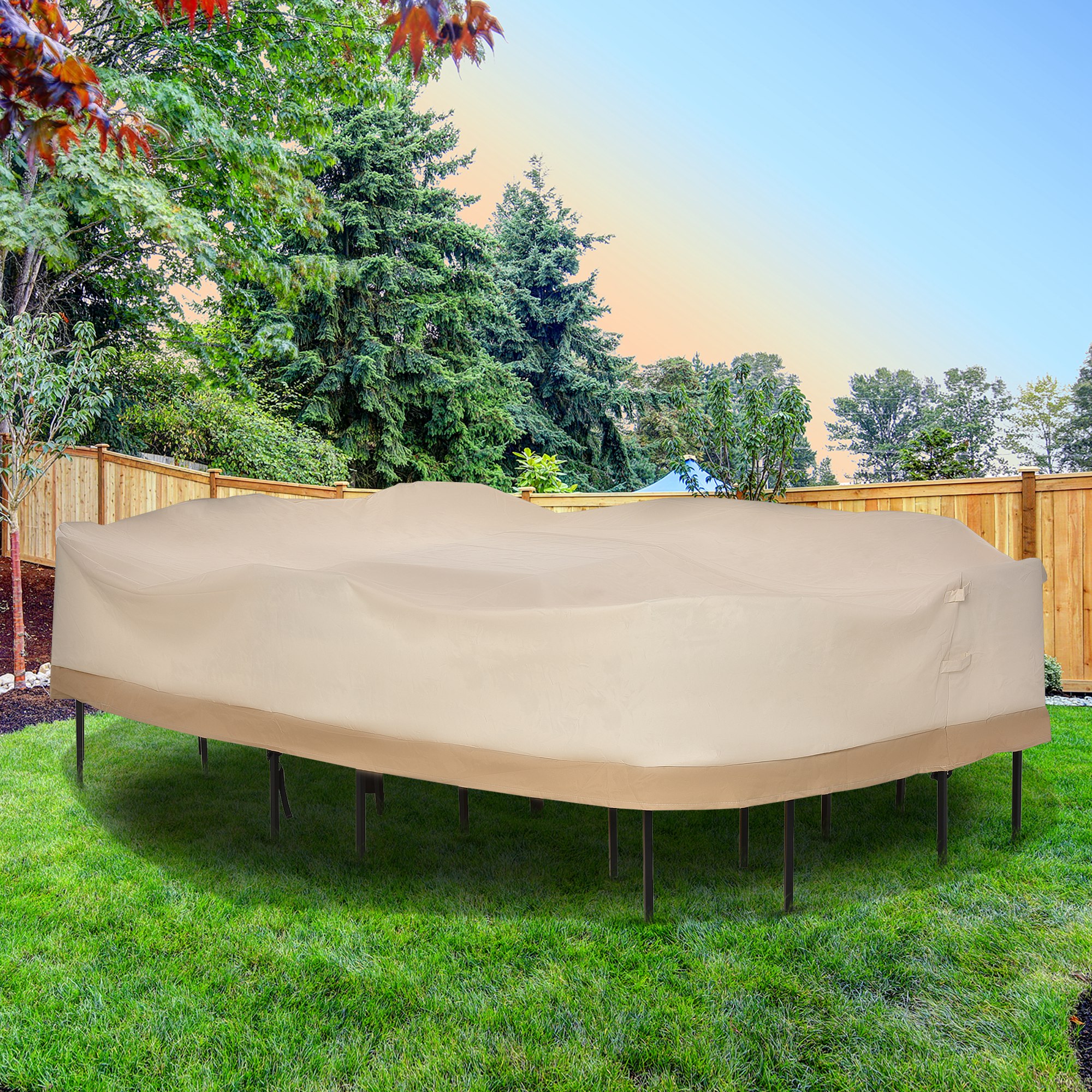 Outsunny Beige Coffee Outdoor Furniture Cover Waterproof 600D Oxford Cloth Patio Protector 129.9" Lx 83.9"W x 22.8"H Aosom Canada