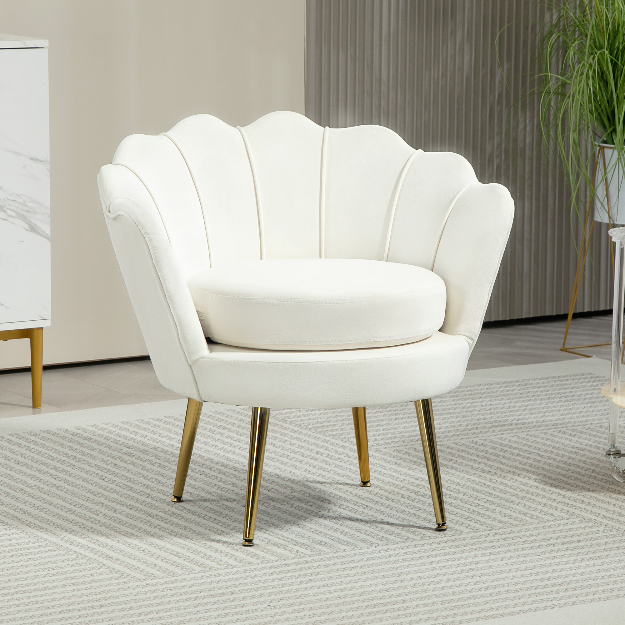 HOMCOM Modern Accent Chair, Velvet-Touch Fabric Leisure Club Chair with Gold Metal Legs for Bedroom, Cream White Aosom Canada