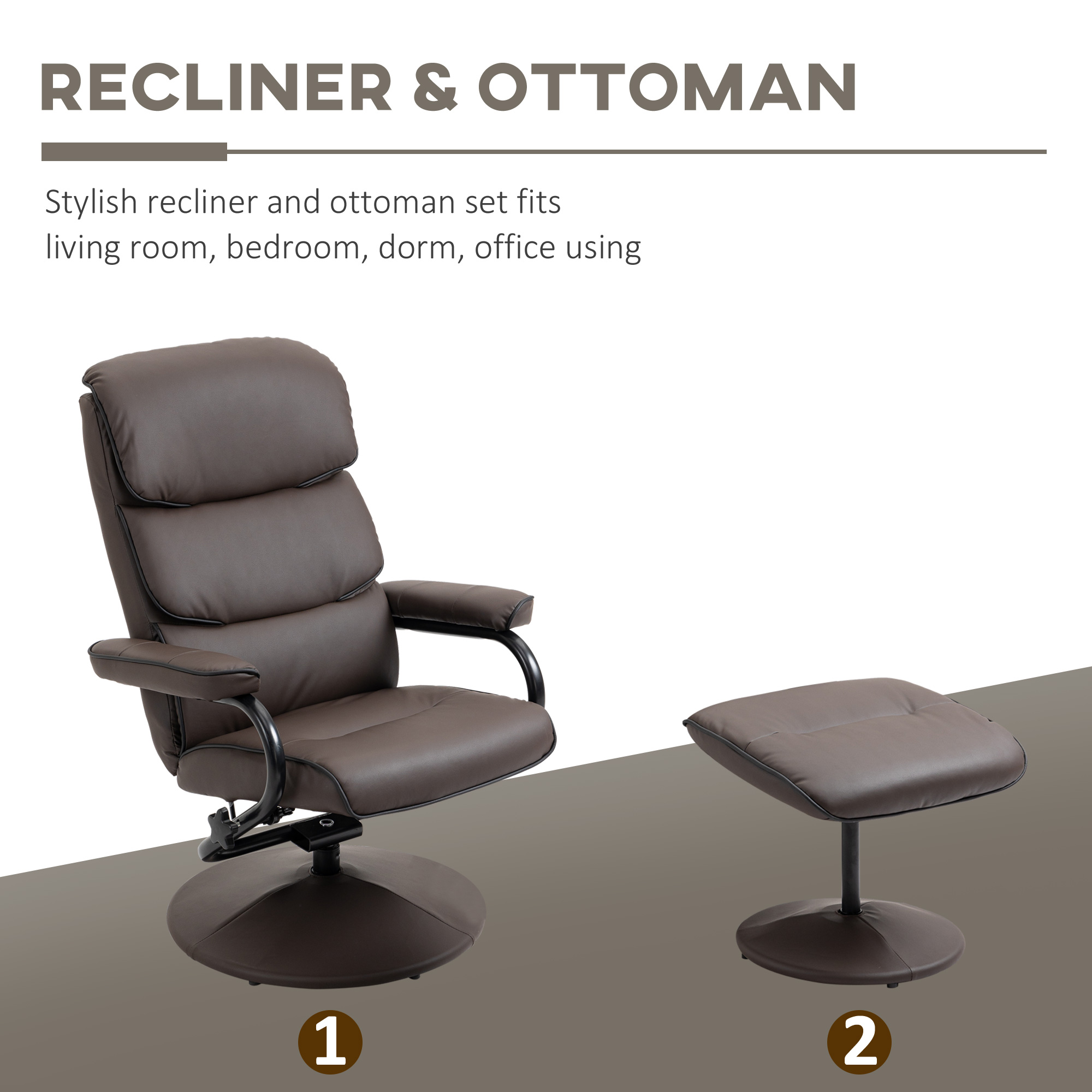 HOMCOM Recliner Chair with Ottoman Cream White Swivel PU Leather High Back Armchair Thick Foam, Brown| Aosom.com 5