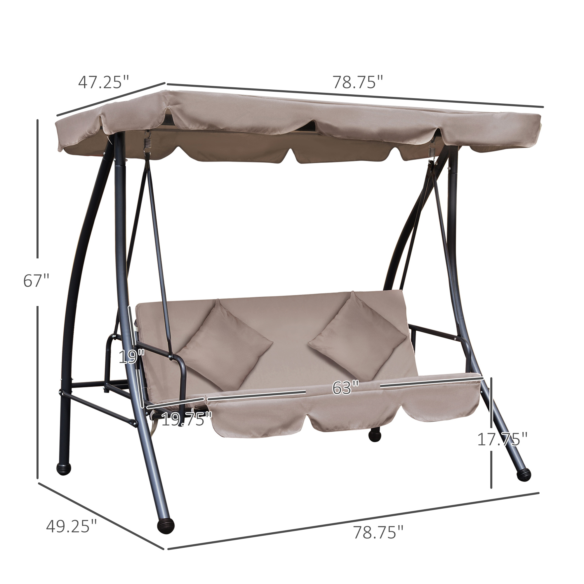Outsunny Convertible Patio Swing Chair 3 Person Hammock