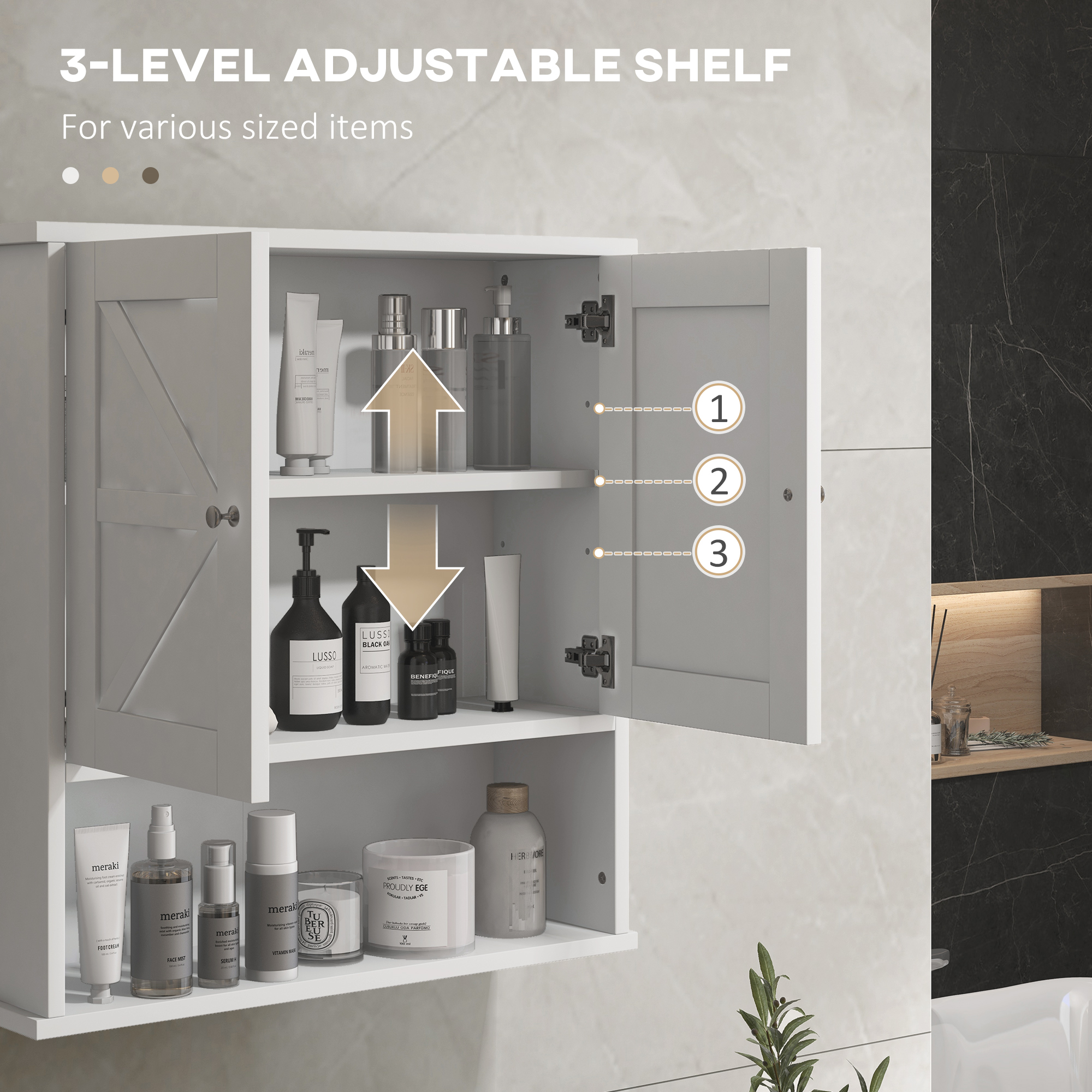 Kleankin Rustic Wall Organizer: White Farmhouse Medicine Cabinet with Barn Doors & Shelf | Aosom.com 4