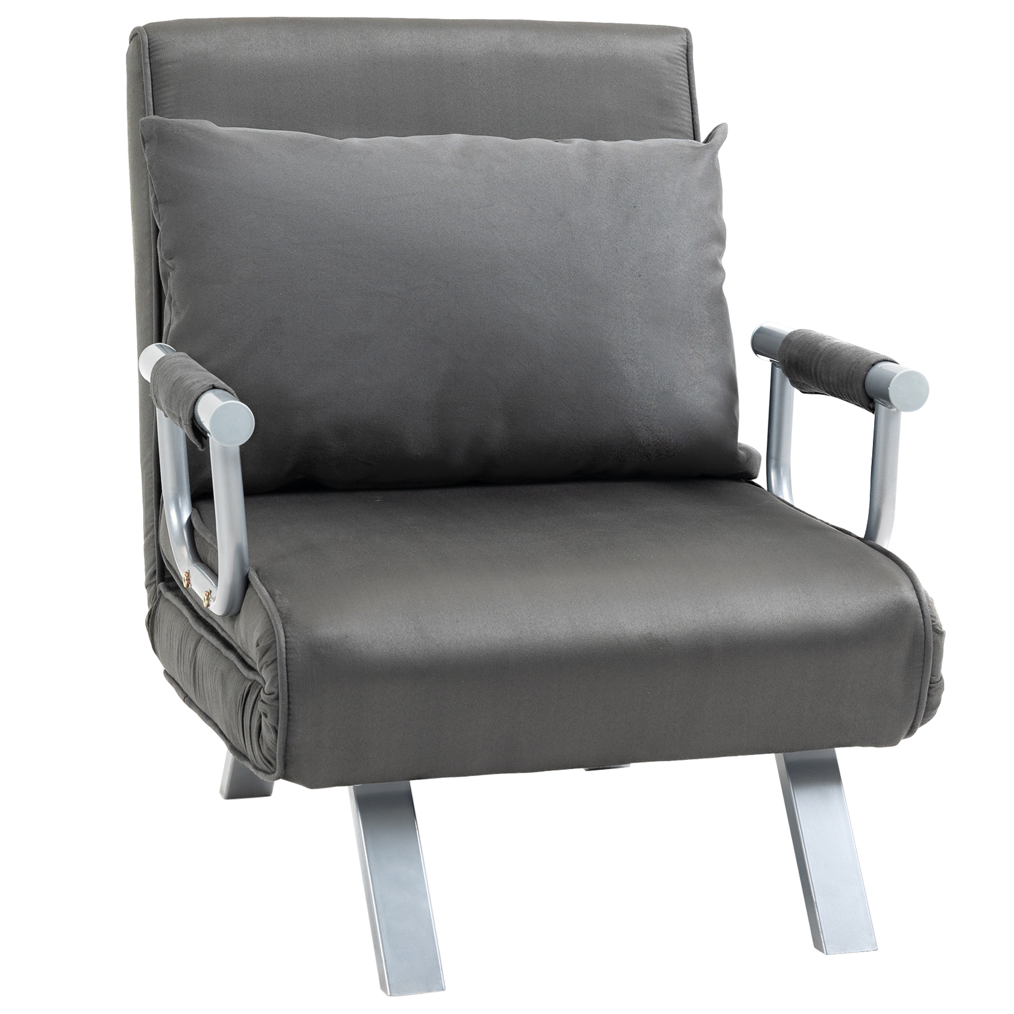 HOMCOM Convertible Sofa Bed 5 Position Folding Sleeper Chair Pillow Steel Frame Dark Grey | Aosom.com