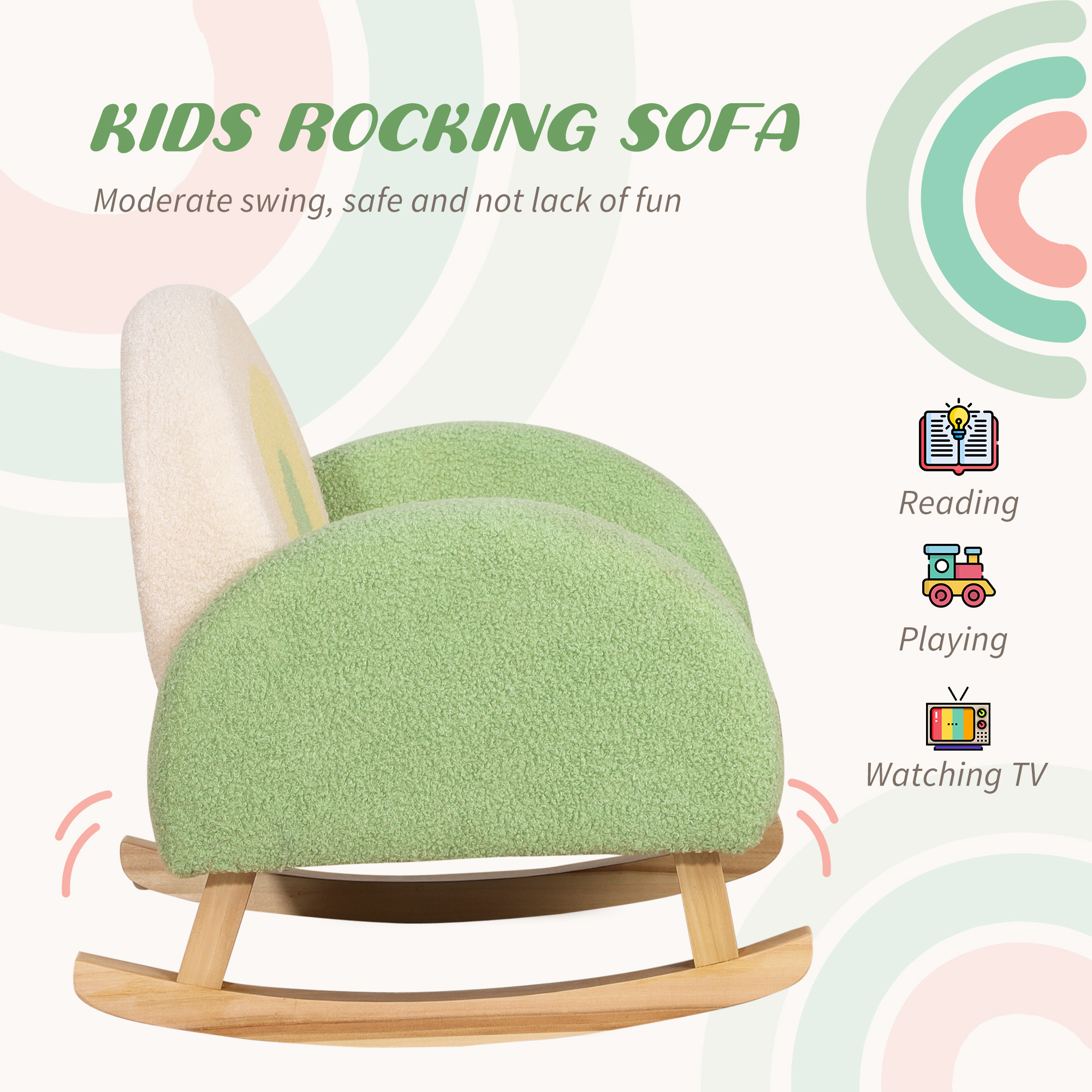 Qaba Green Rocking Sofa Chair for Kids Comfortable Toddler Lounge Chair for Ages 3-5 Perfect Gift | Aosom.com 2