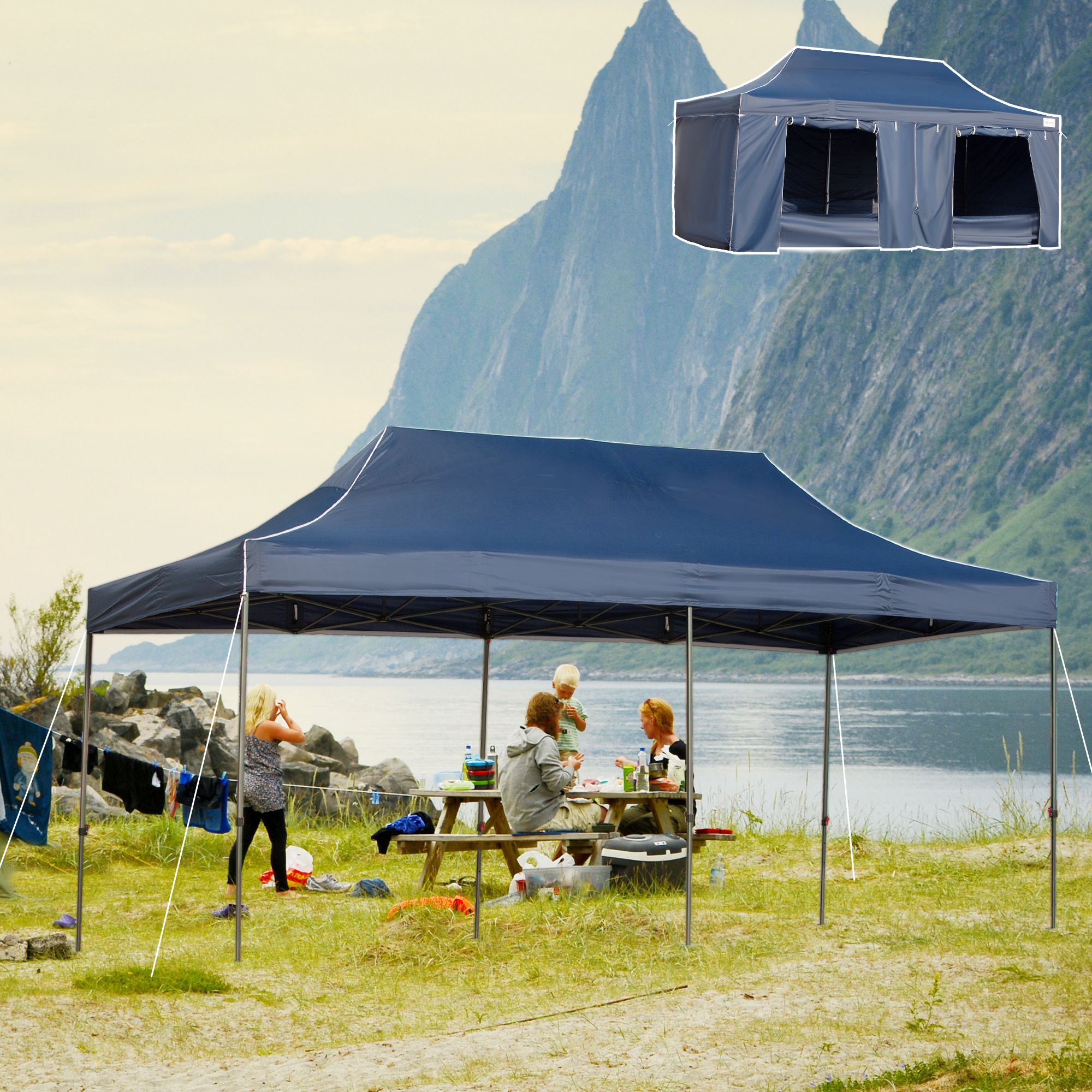 Outsunny 20' x 10' Pop Up Canopy Tent Large Outdoor Shelter