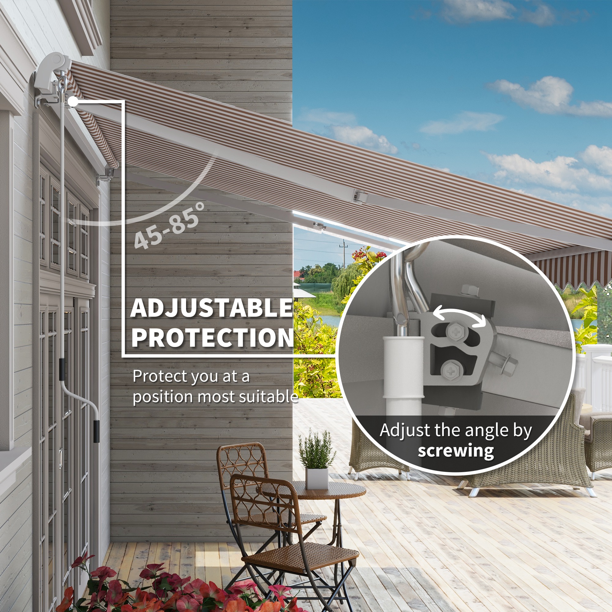 Outsunny 12' x 8' Patio Awning Canopy Retractable Sun Shade Shelter with Manual Crank Handle for Patio, Deck, Yard, Beige 2