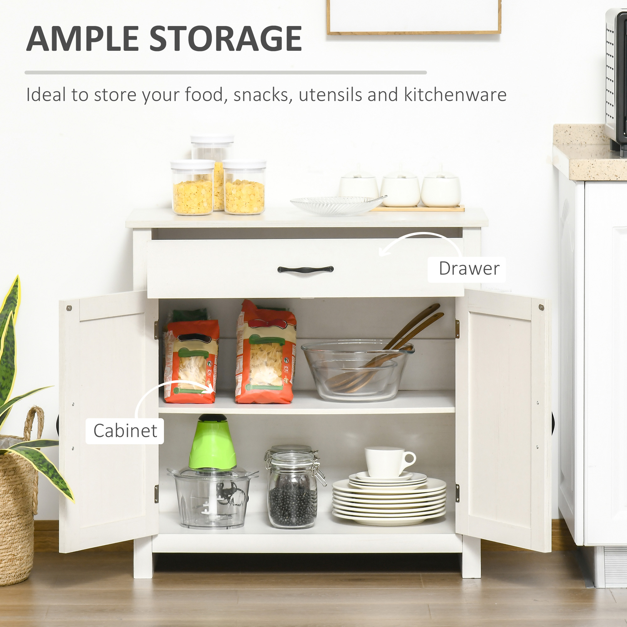HOMCOM 32" Farmhouse Sideboard Buffet Cabinet with Drawer, Barn Door Style Accent Cabinet Organizer for Kitchen, Living Room & Entryway, White Wash 2