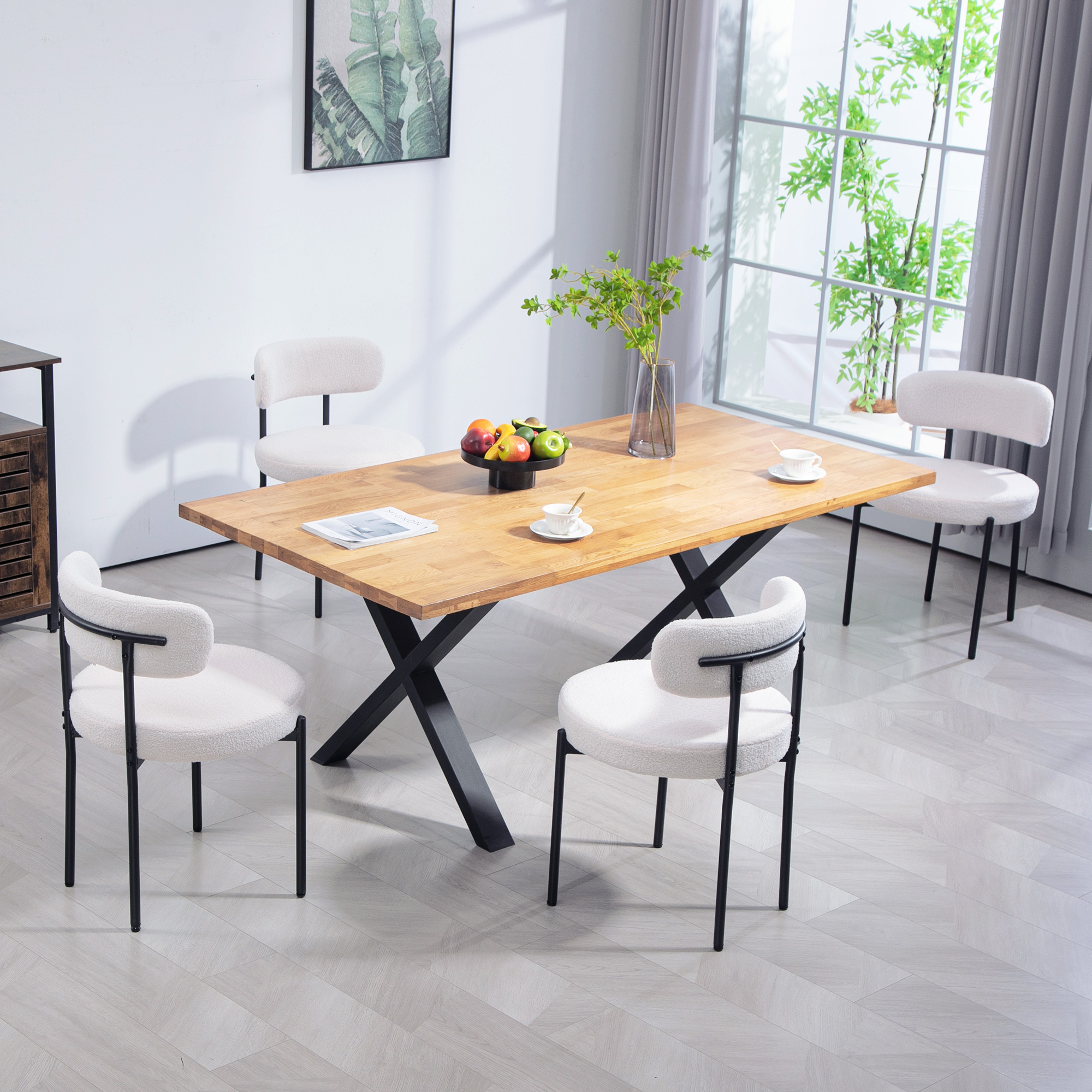 HOMCOM 4 Pieces Kitchen Chairs, Modern Dining Chairs w/ Berber Fleece Upholstery and Steel Legs for Living Room, Cream White Aosom Canada