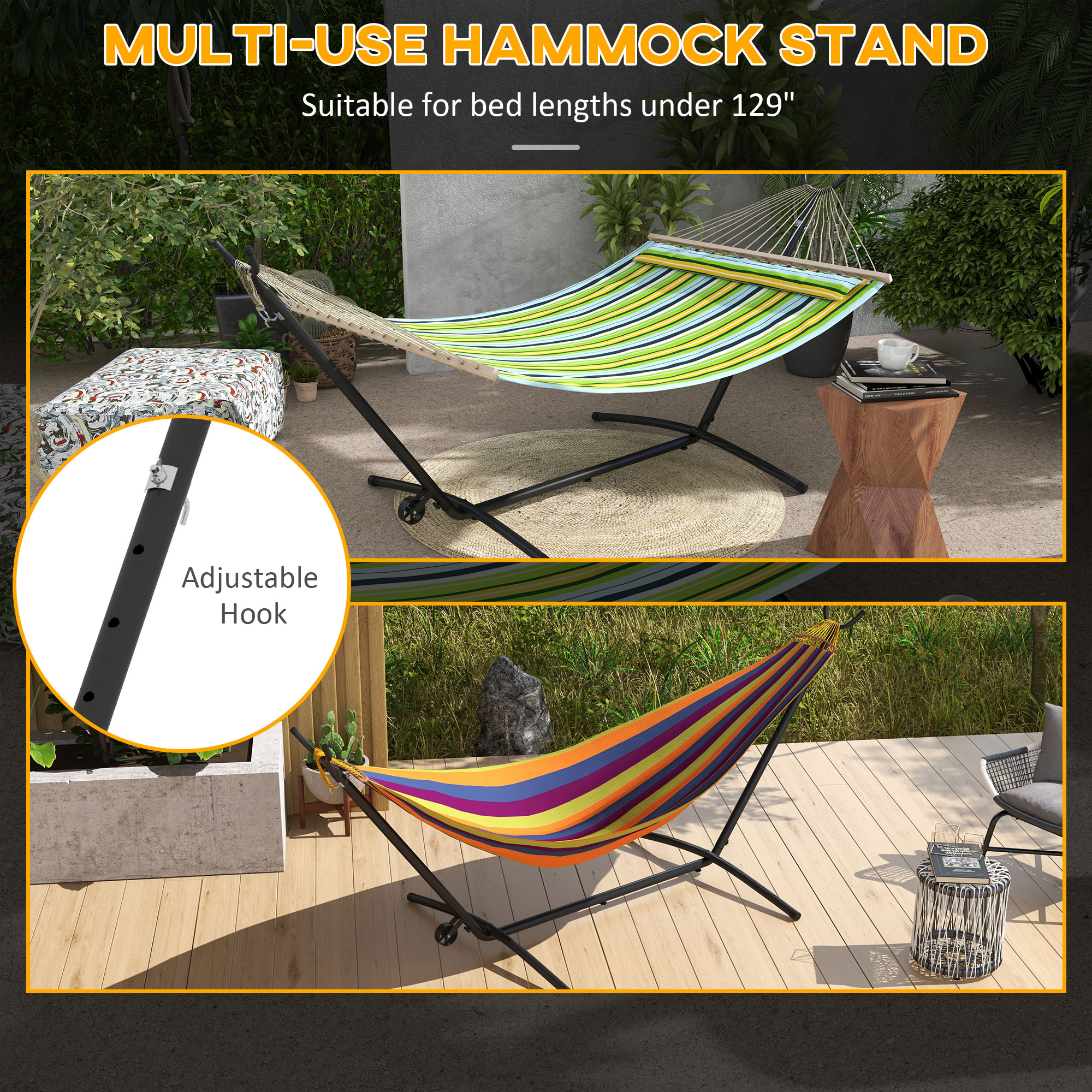 Outsunny 9.5ft Hammock Stand Only, Portable Hammock with Wheels ...