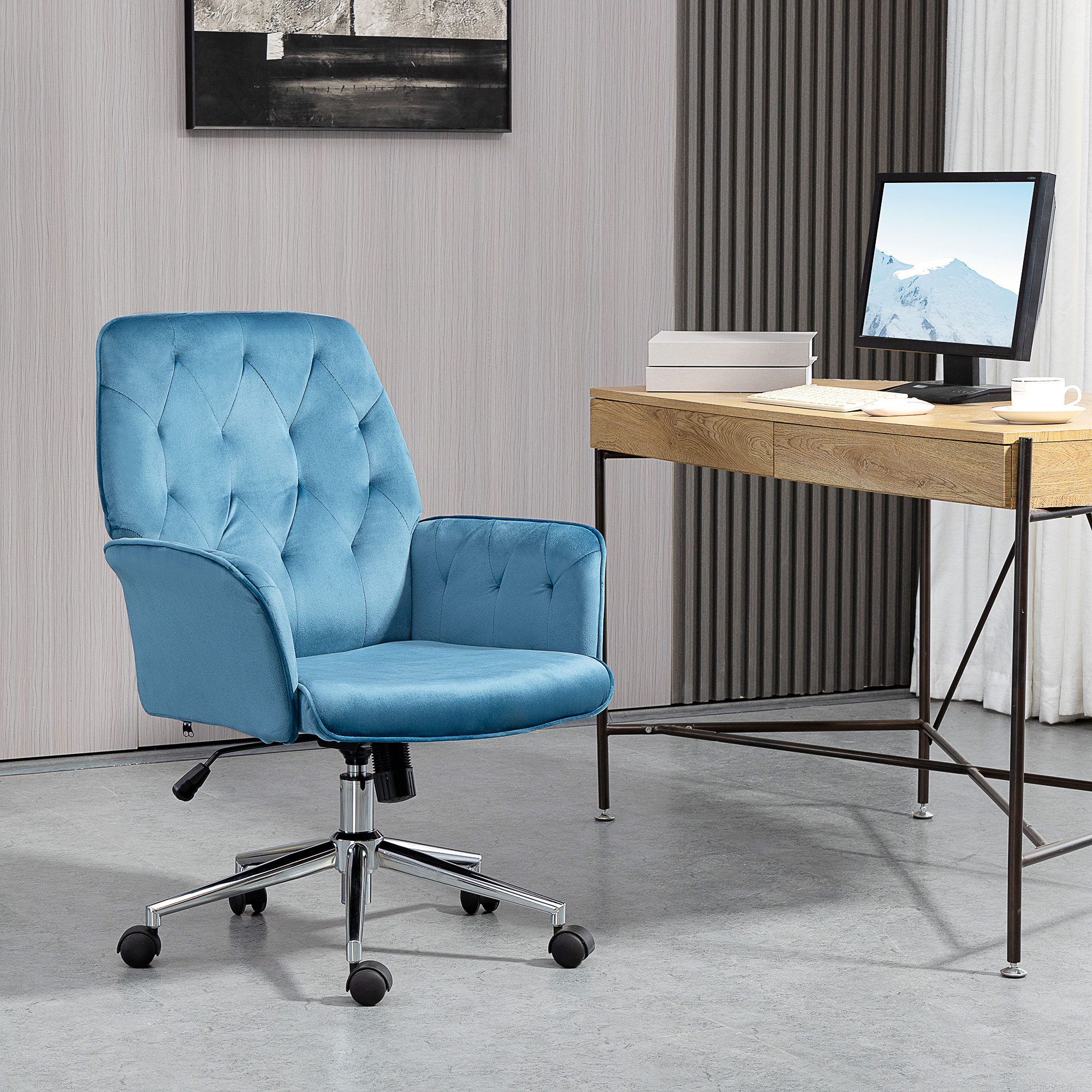 Vinsetto Modern Mid-Back Tufted Linen Fabric Home Office Task