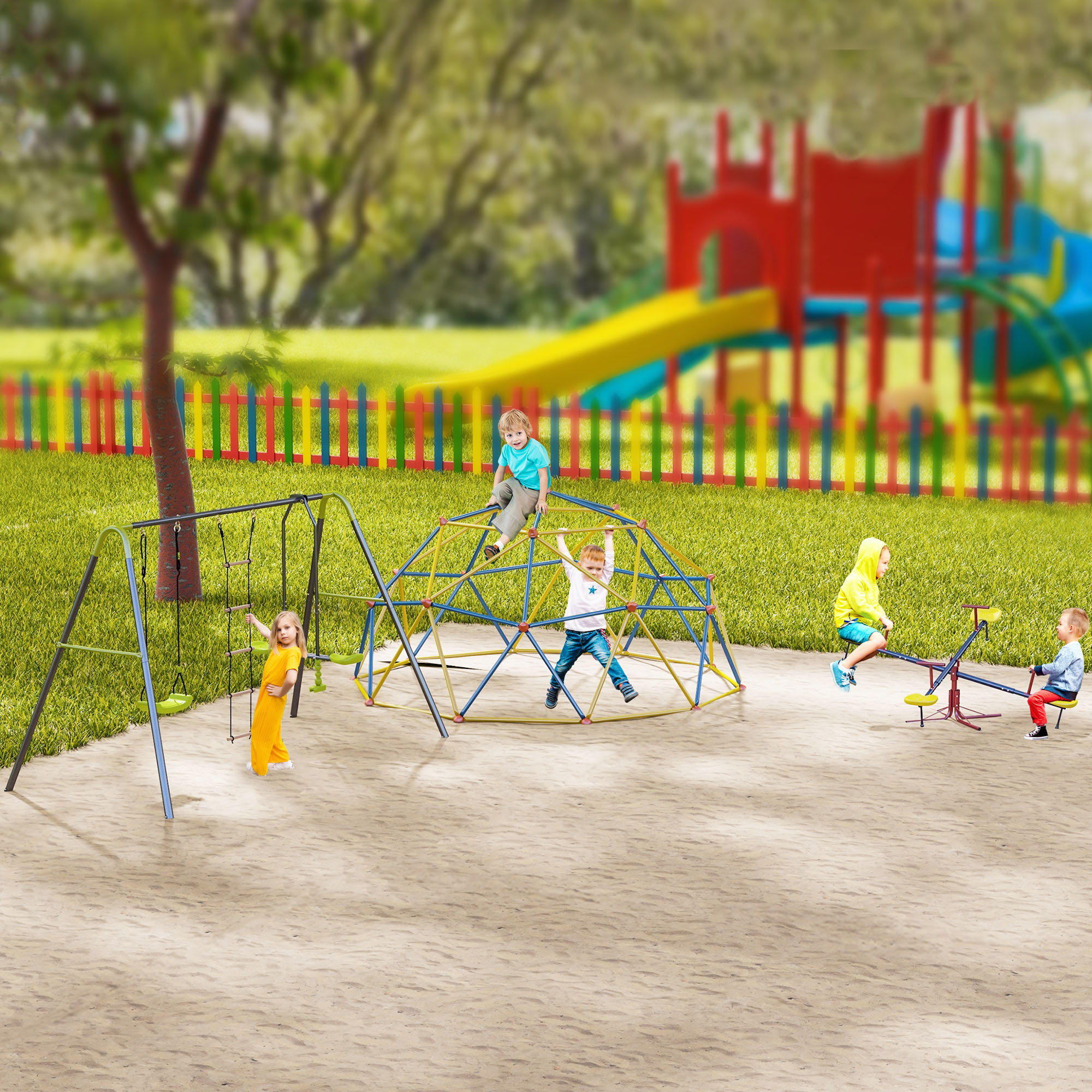 HOMCOM 3 in 1 Kids Swing Set, Double Face to Face Swing Chair