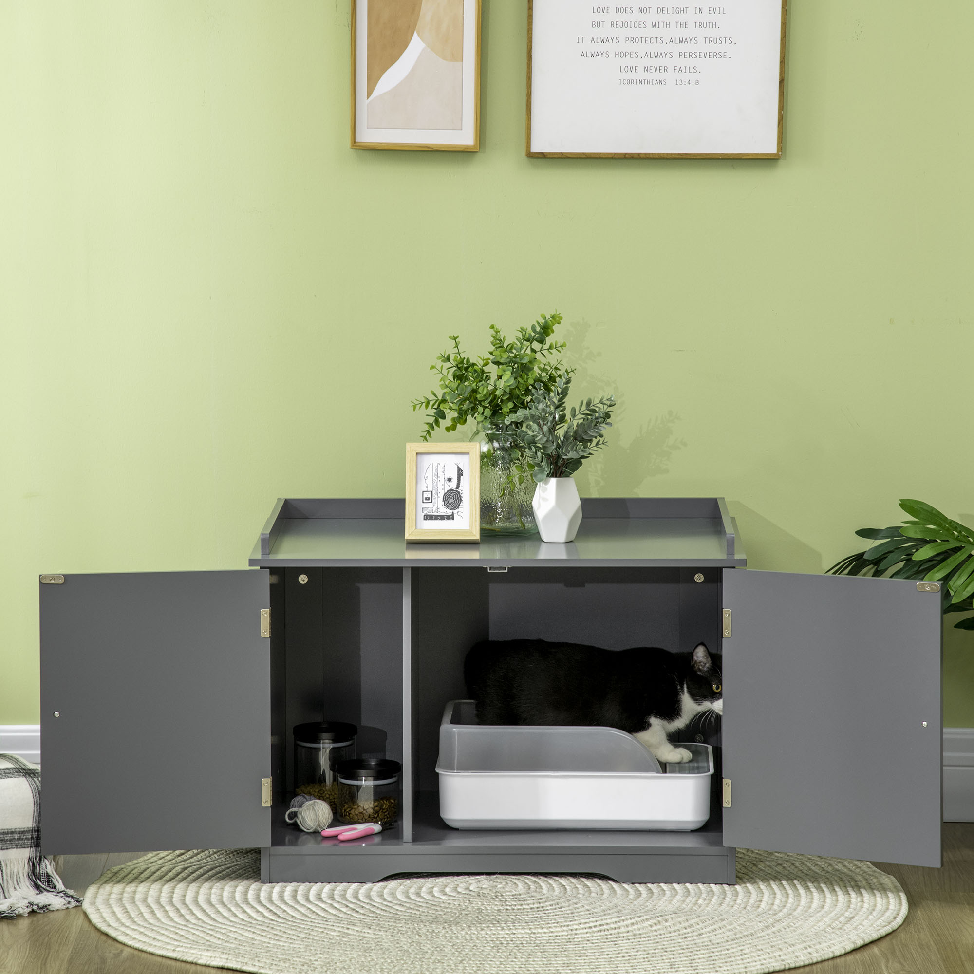 PawHut Hidden Litter Box Enclosure Cat Washroom Furniture