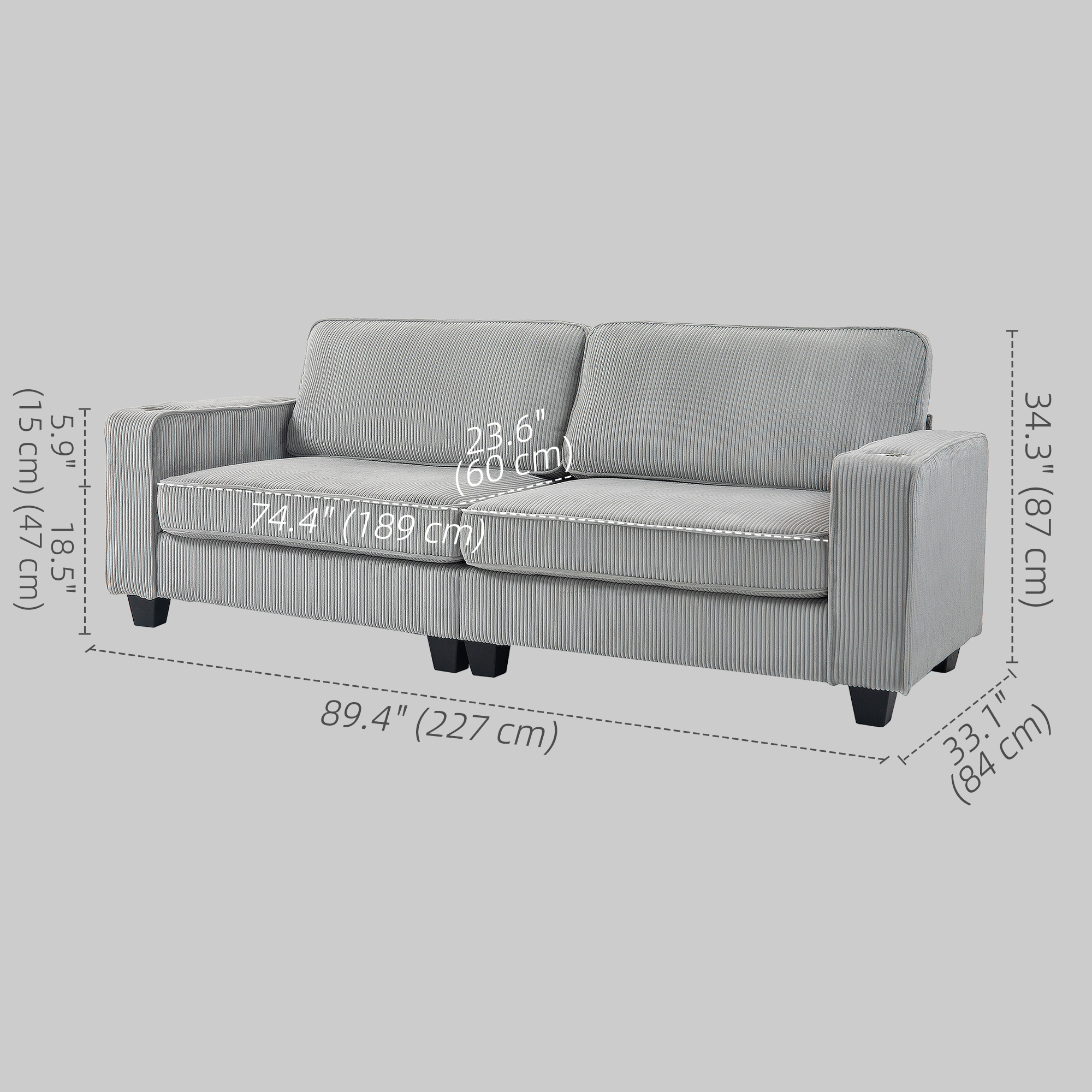 HOMCOM Three Seater Sofa, Fabric 3 Seater Couch with Spring