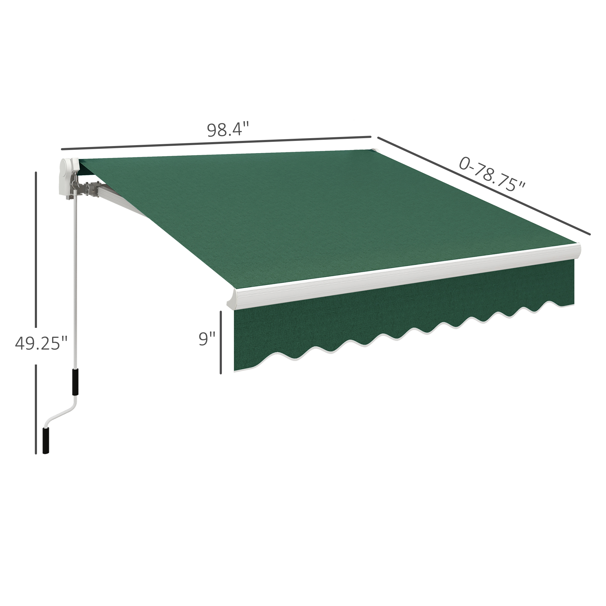 Outsunny Green Patio Awning 8x7 Manual Retractable Outdoor Sun Shade with Crank Handle Deck Window Cover | Aosom.com 1