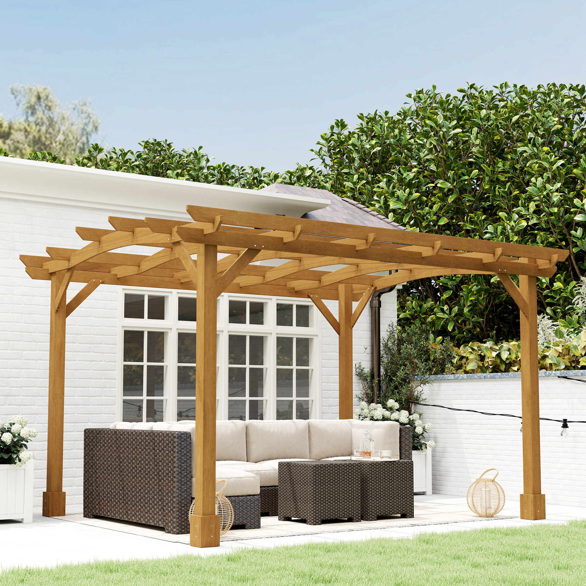 Outsunny 10' x 12' Wood Pergola, Outdoor Gazebo Grape Trellis with