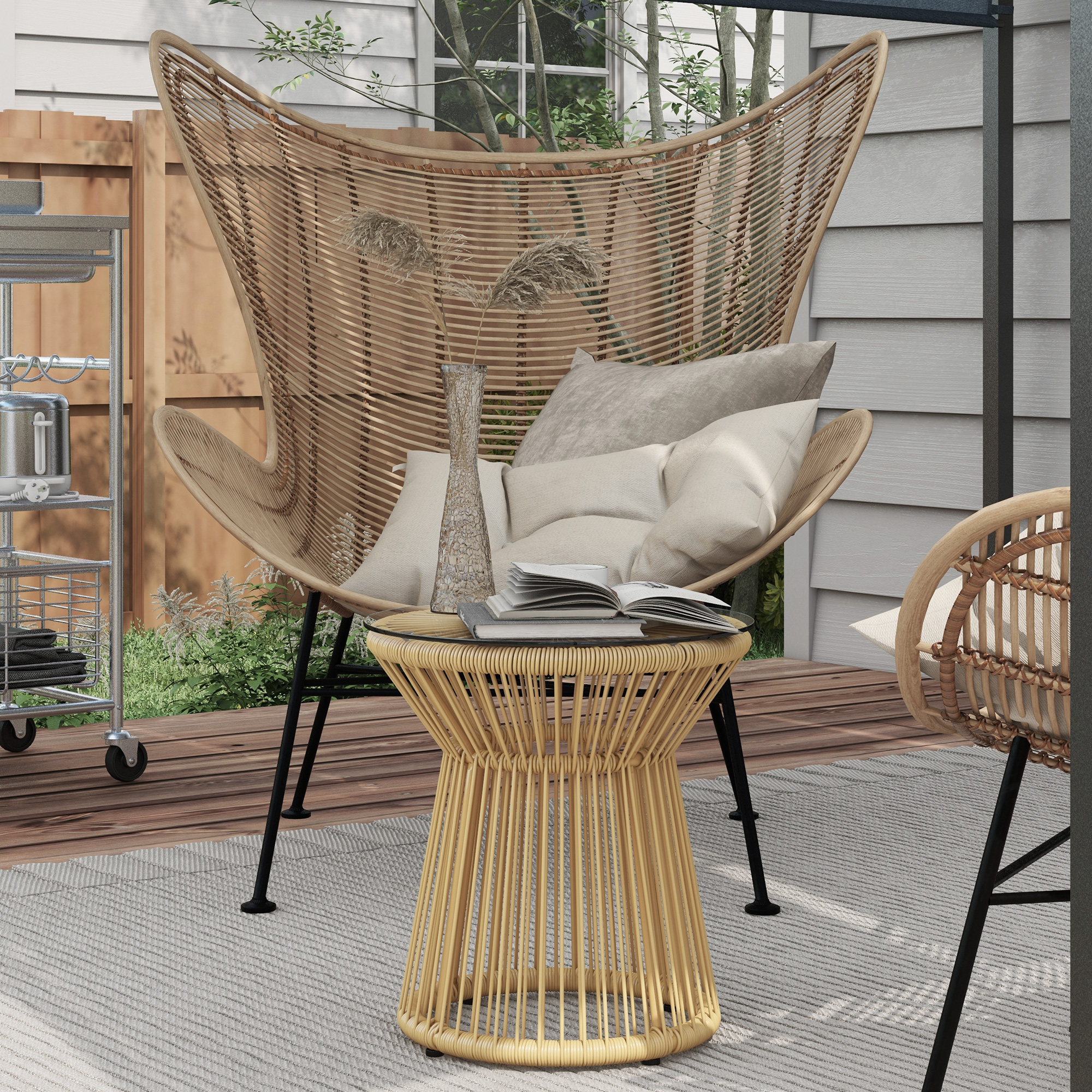 Outdoor Round Side End Table with Woven Accents, 18