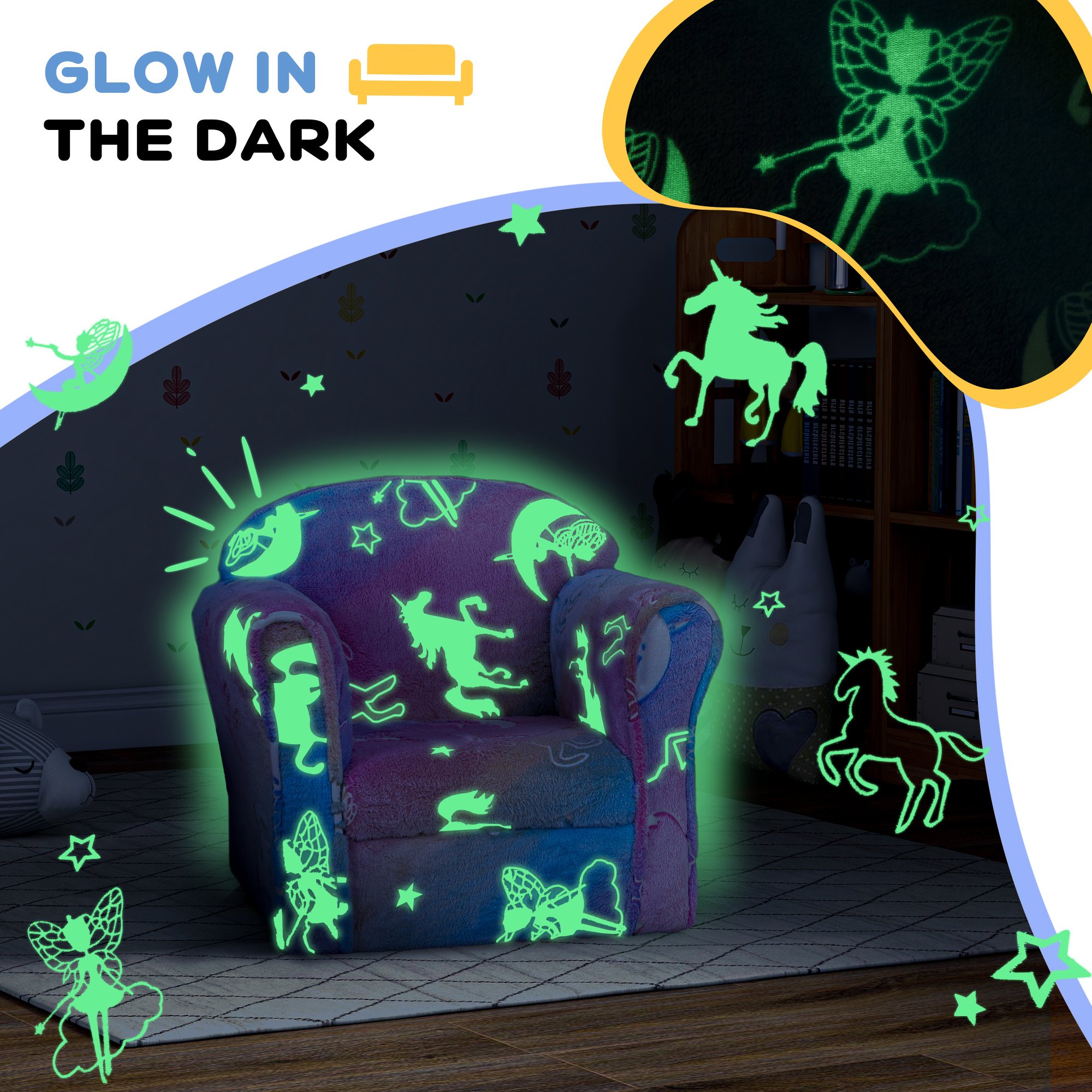 Qaba Kids Sofa with Glowing Fairy Design for 18-36 Months, Multicolor | Aosom.com 2