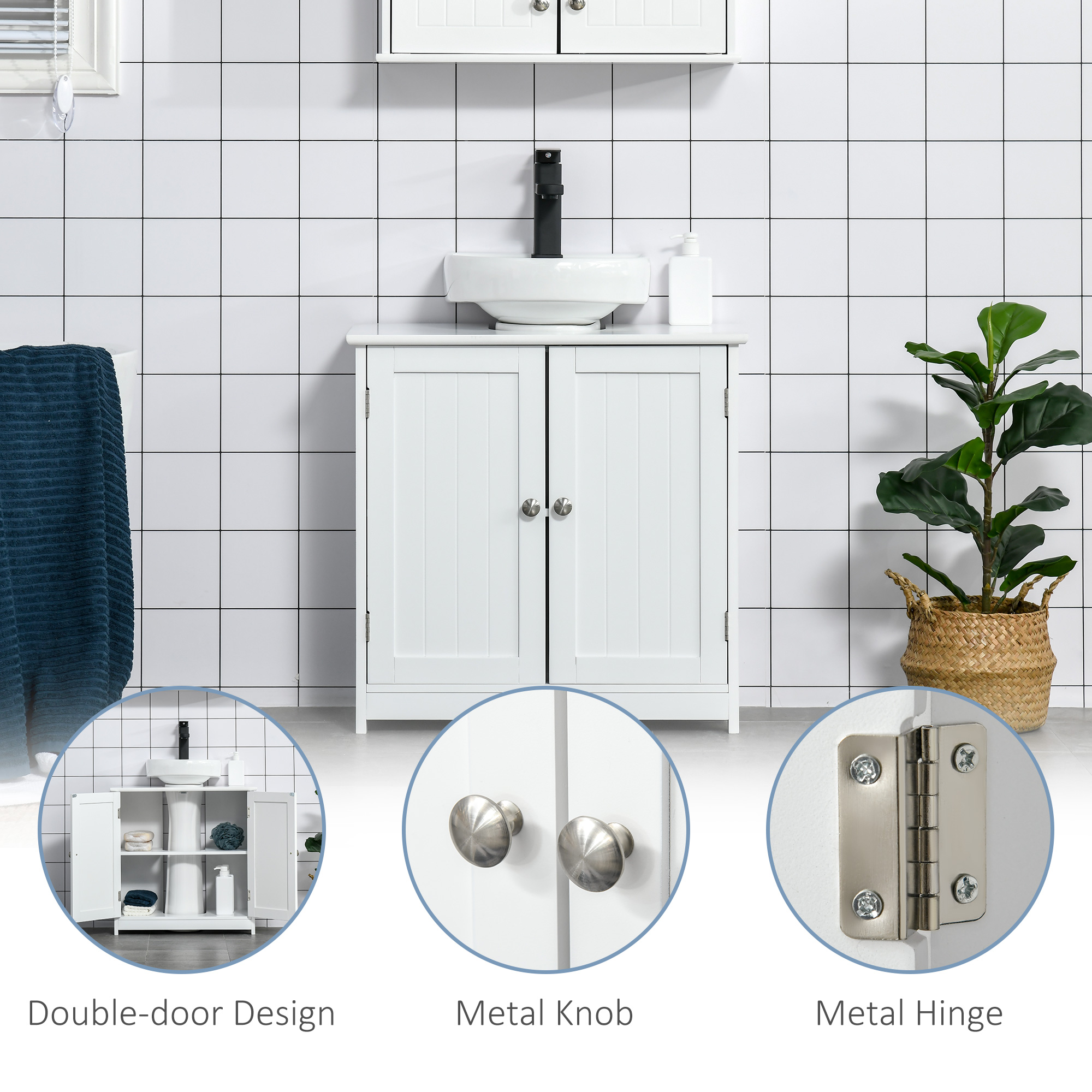 kleankin Pedestal Sink Cabinet White Bathroom Vanity Storage with U-Shape Cut-Out Adjustable Shelf | Aosom.com 5