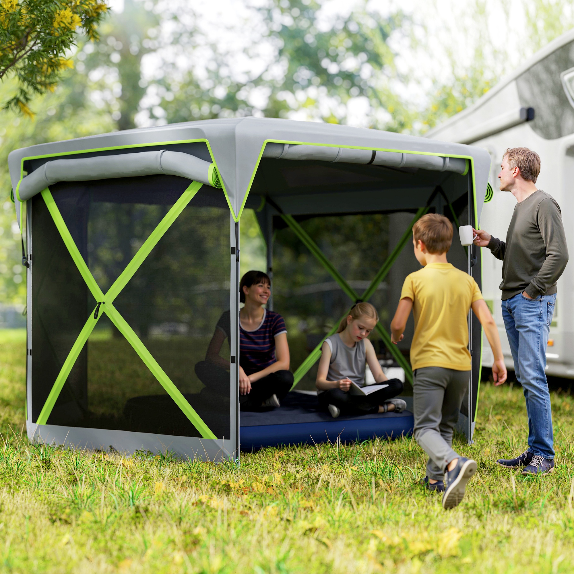 Outsunny 11 x 11ft Pop Up Camping Gazebo, Screen Tent House