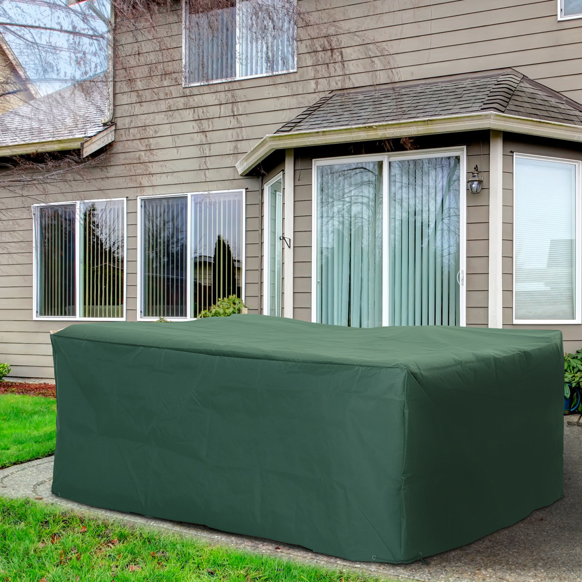 Outsunny Patio Furniture Cover Waterproof Outdoor Rattan Wicker UV Rain Protector Dark Green 83”x55” Aosom Canada