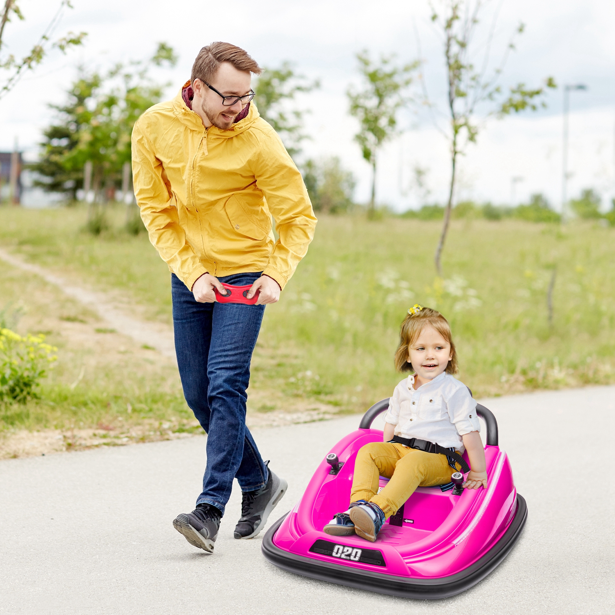 Kids Pink Bumper Car Twins Motor with 360° Rotation | Aosom.com