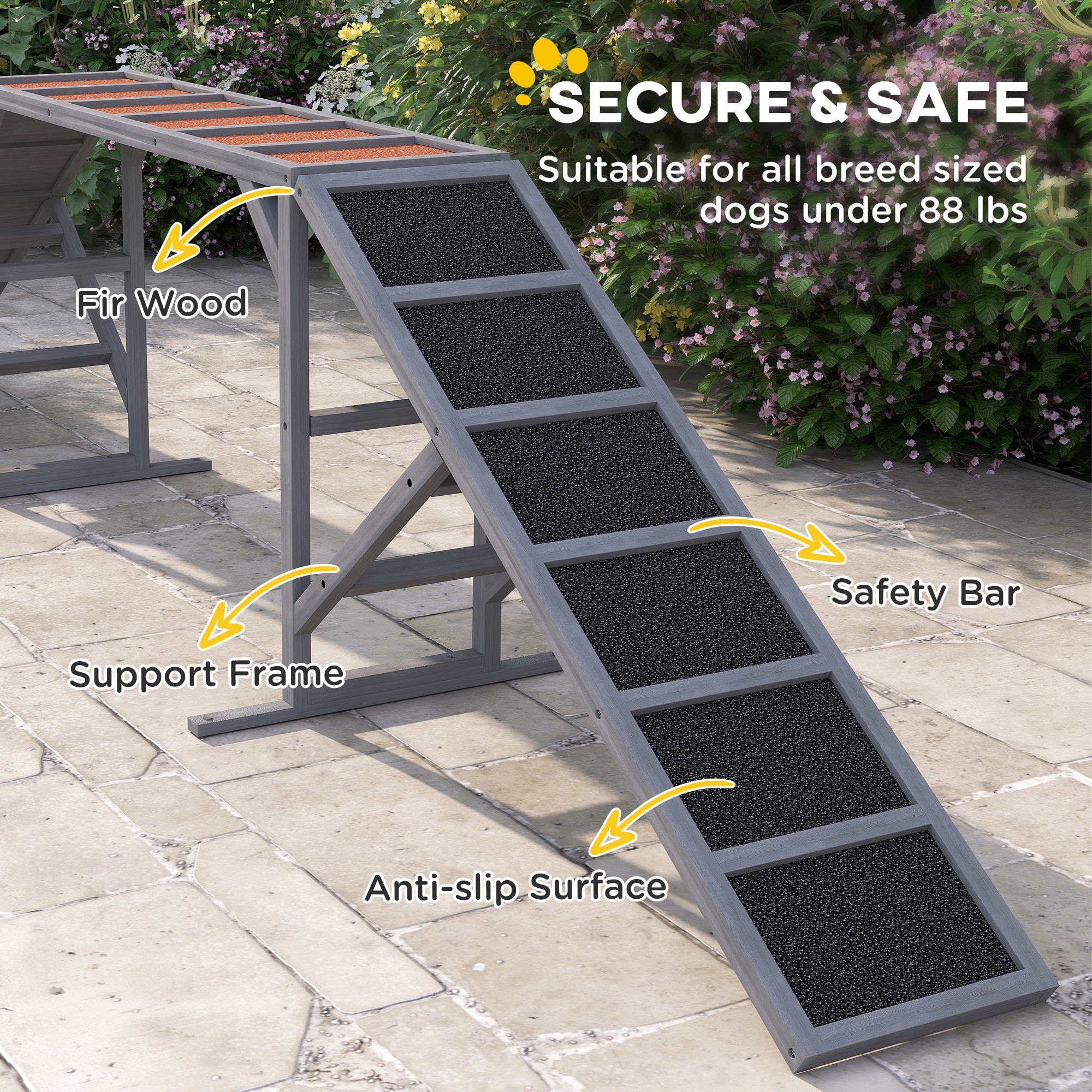 PawHut Dog Agility Equipment Ramp with Safety Bar, Non-slip Surface ...
