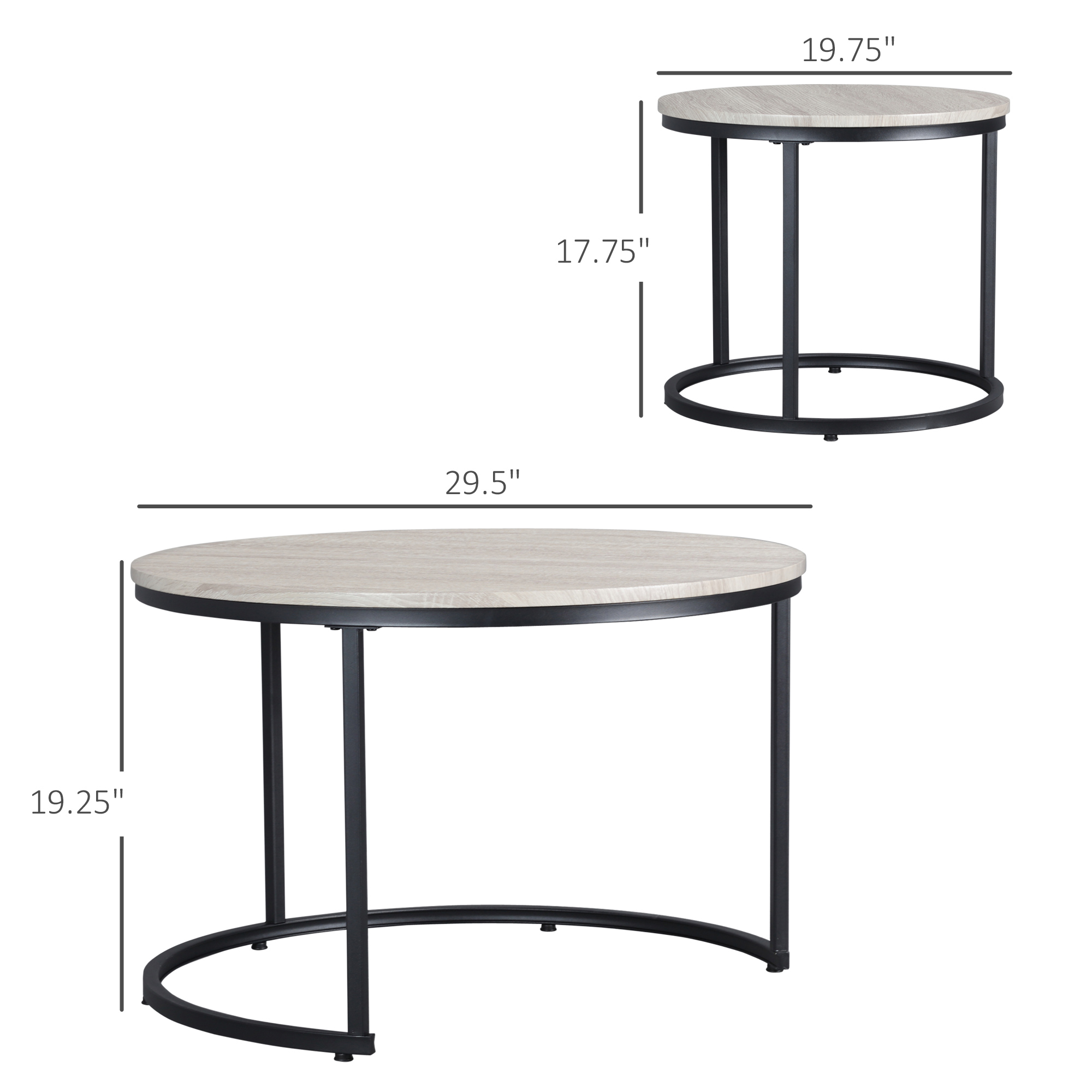 HOMCOM Nesting Coffee Tables Set of 2 Grey Round Stacking Tables with Metal Frame for Living Room | Aosom.com 1