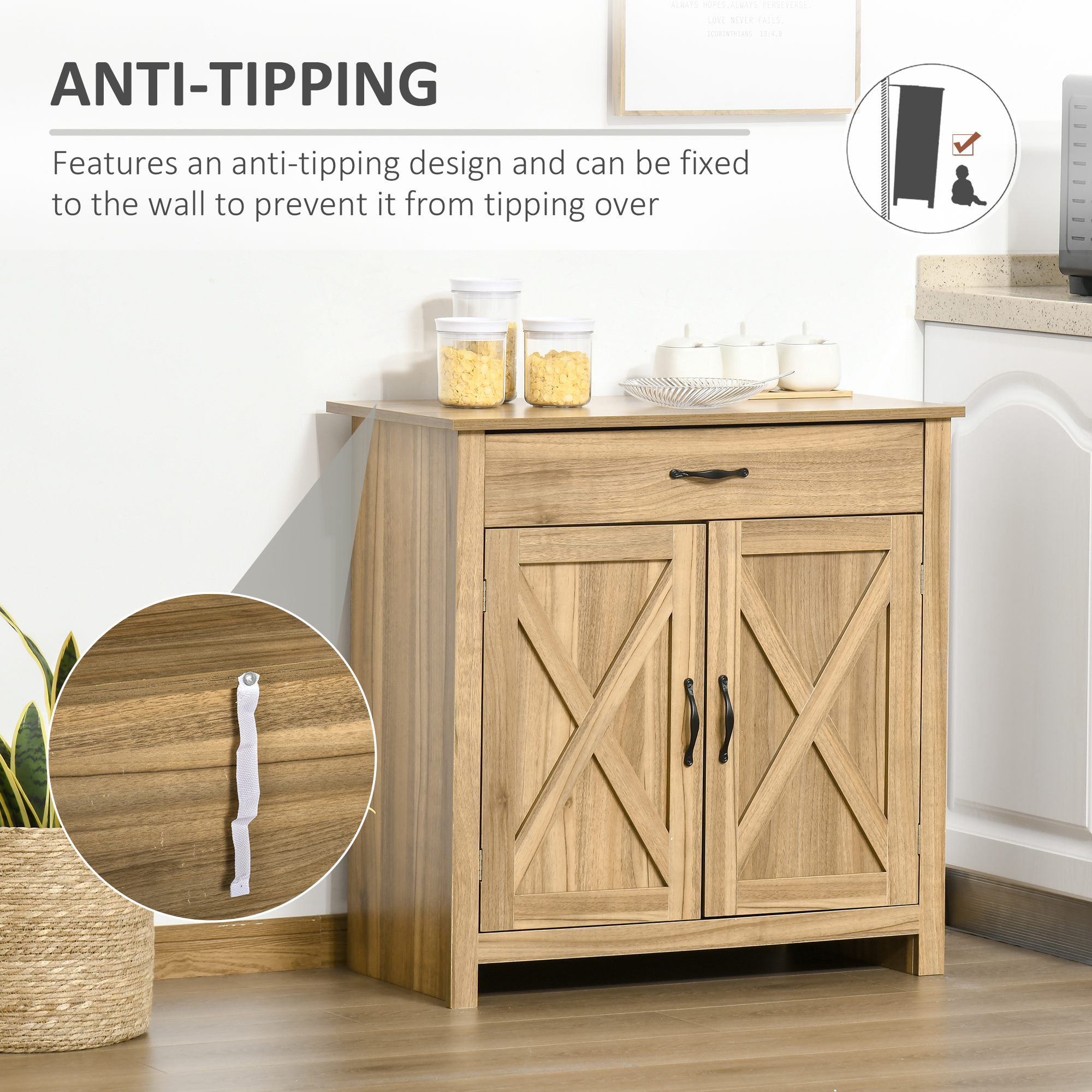 HOMCOM Farmhouse Buffet Cabinet Barn Door Style Sideboard for Kitchen Living Room Entryway Natural Wood Effect | Aosom.com 4