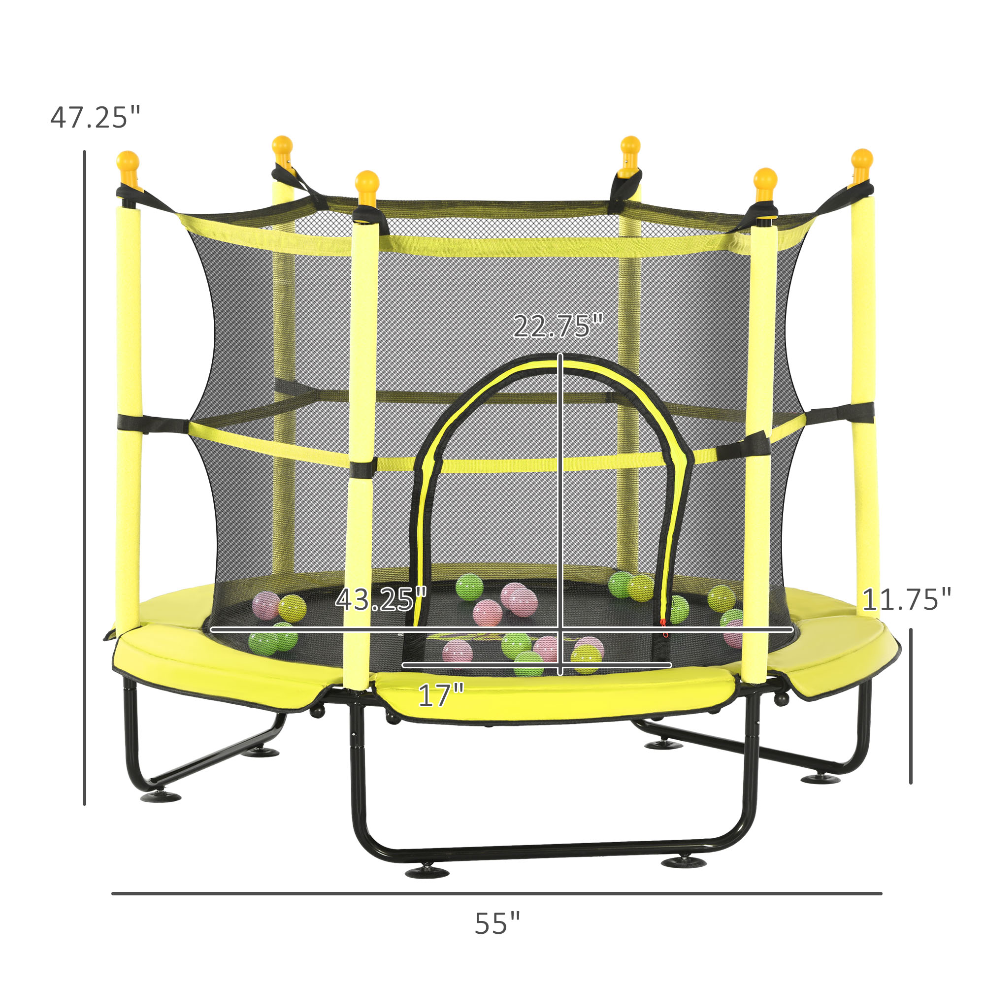 Qaba Kids 4.6 Ft Trampoline with Safety Enclosure & Ball Pit, Yellow, Indoor Play Equipment | Aosom.com 1