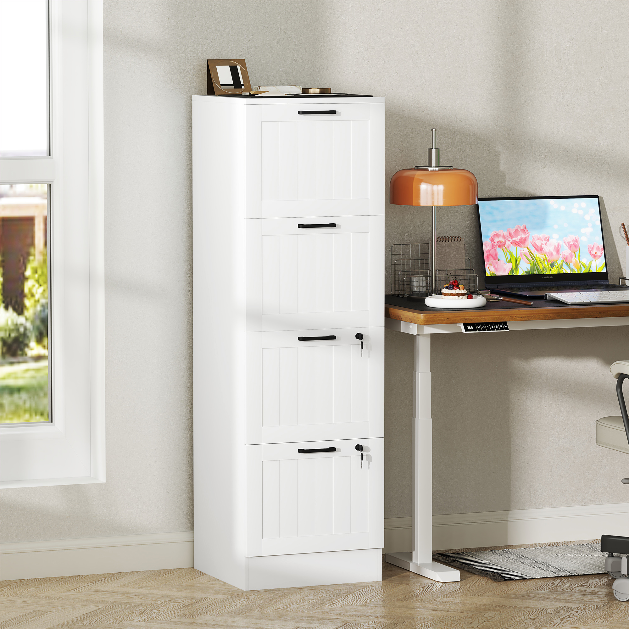 HOMCOM 4 Drawer Filing Cabinet with Lock, Office Storage Cabinet with Adjustable Hanging Bars for A4 Letter Size Files, White Aosom Canada