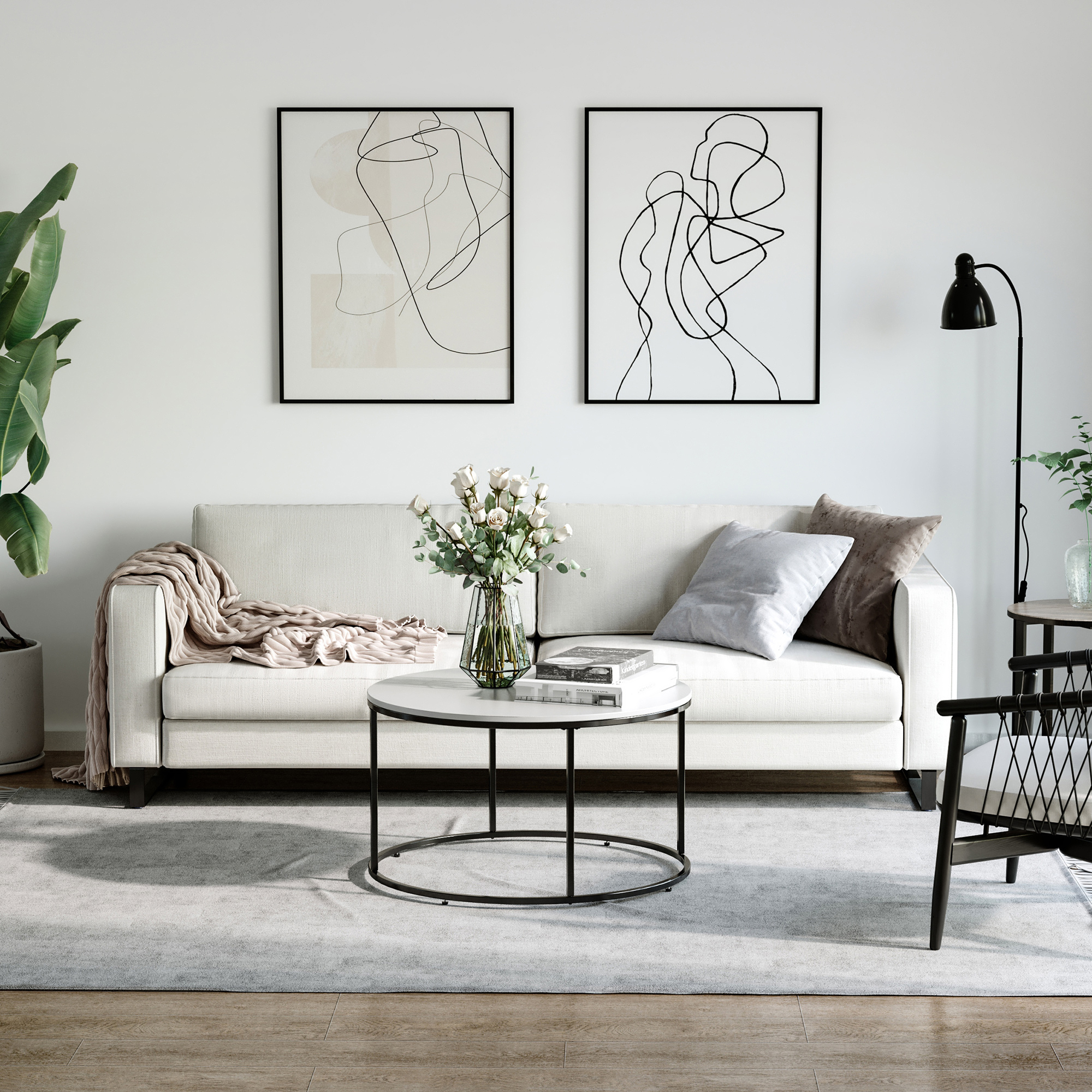 HOMCOM Minimalist Living: 32 White Round Coffee Table with Black Metal Frame | Aosom.com 2