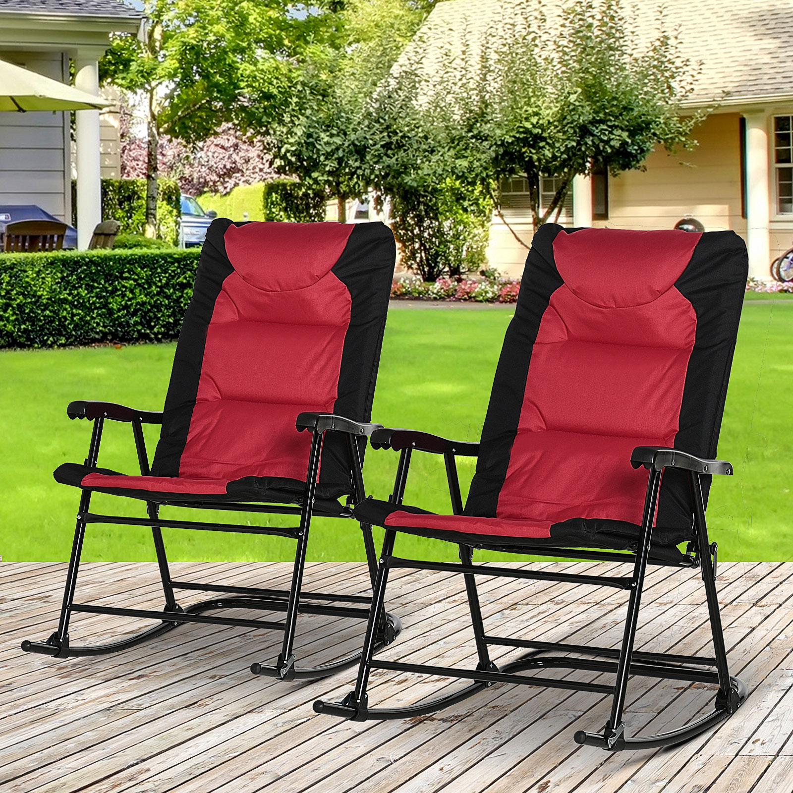 Outsunny Folding Rocking Chair Set Pack of 2 Padded Rockers with