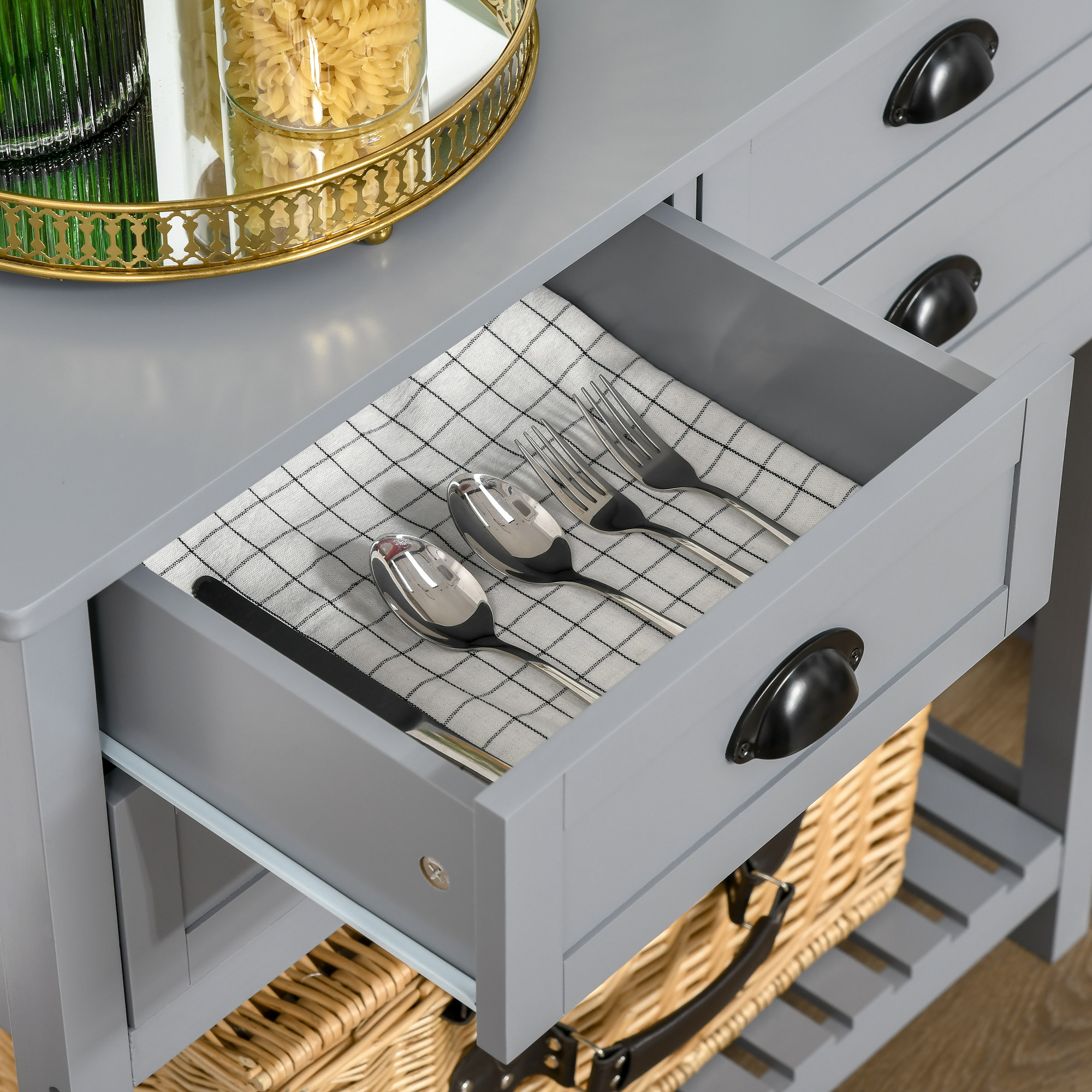 HOMCOM Sideboard Buffet Cabinet, Storage Serving Console Table with 4 Drawers and Slatted Bottom Shelf for Kitchen, Living Room, Gray 7
