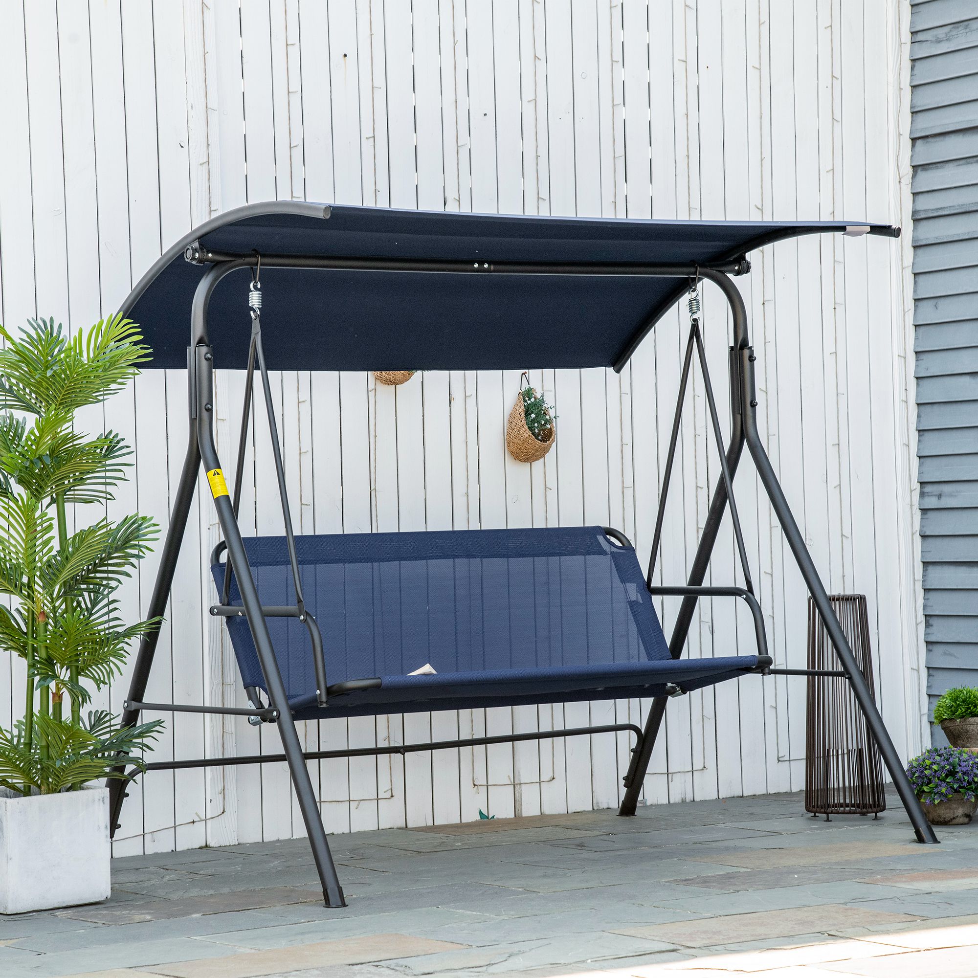 Outsunny 3-Person Porch Swing Bench with Stand & Adjustable