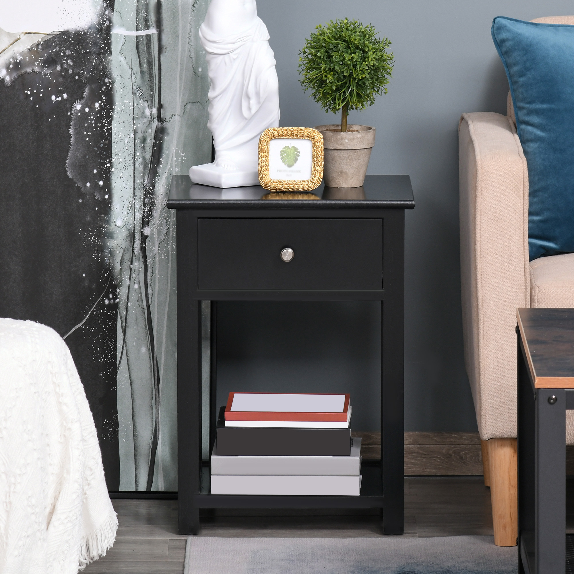 HOMCOM Wood X Frame Traditional End Accent Table W/ Storage Drawer