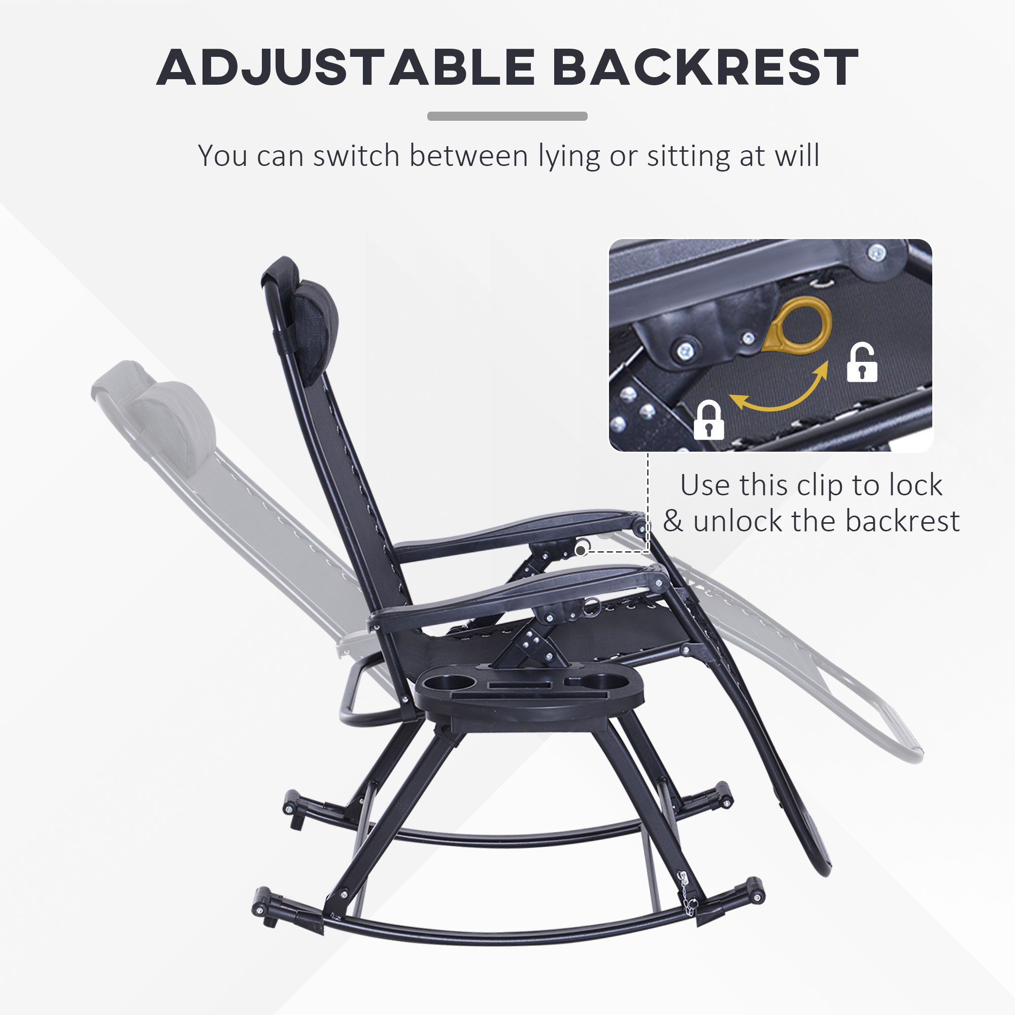 Outsunny Folding Zero Gravity Rocking Lounge Chair with Cup