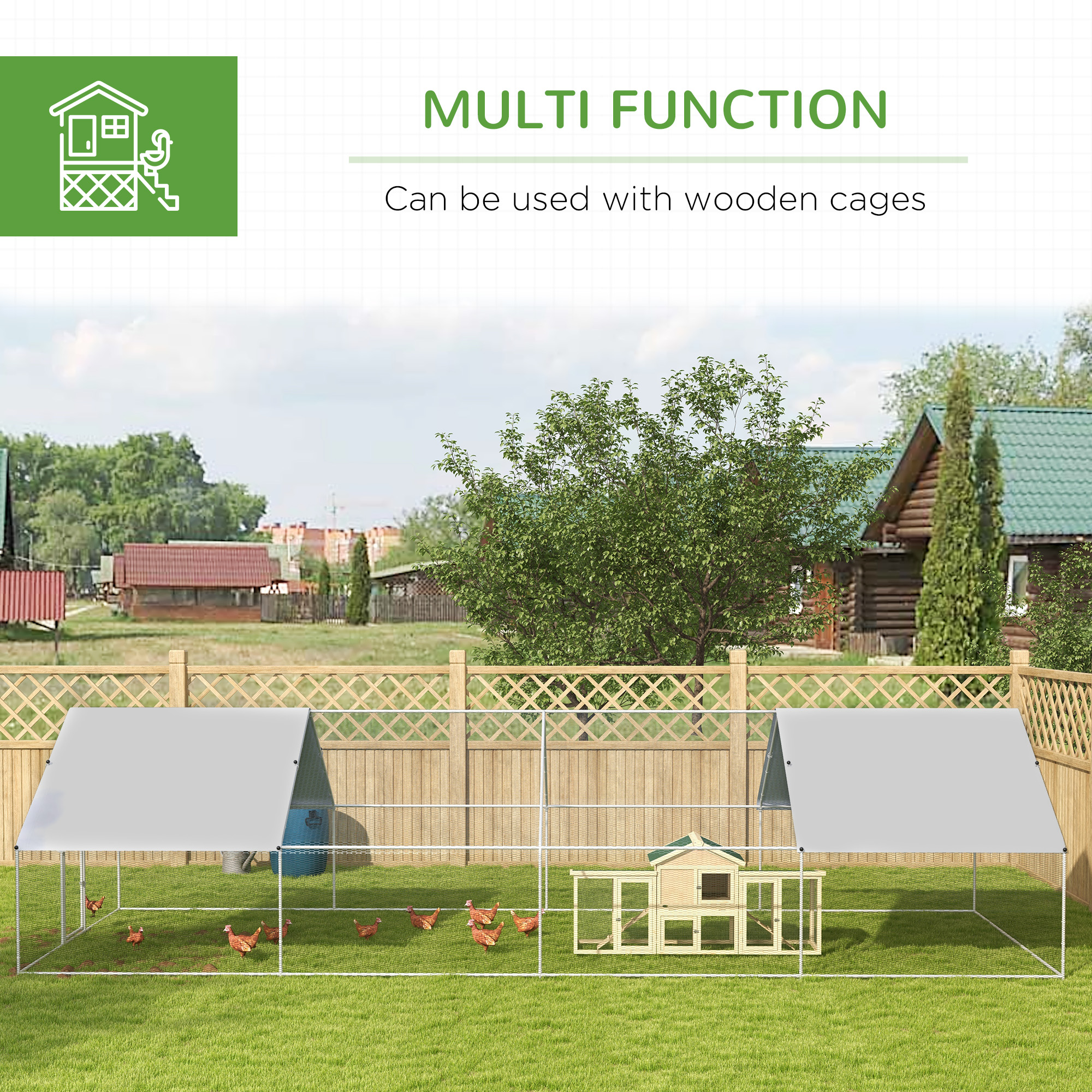 PawHut Galvanized Large Metal Chicken Coop Cage Water