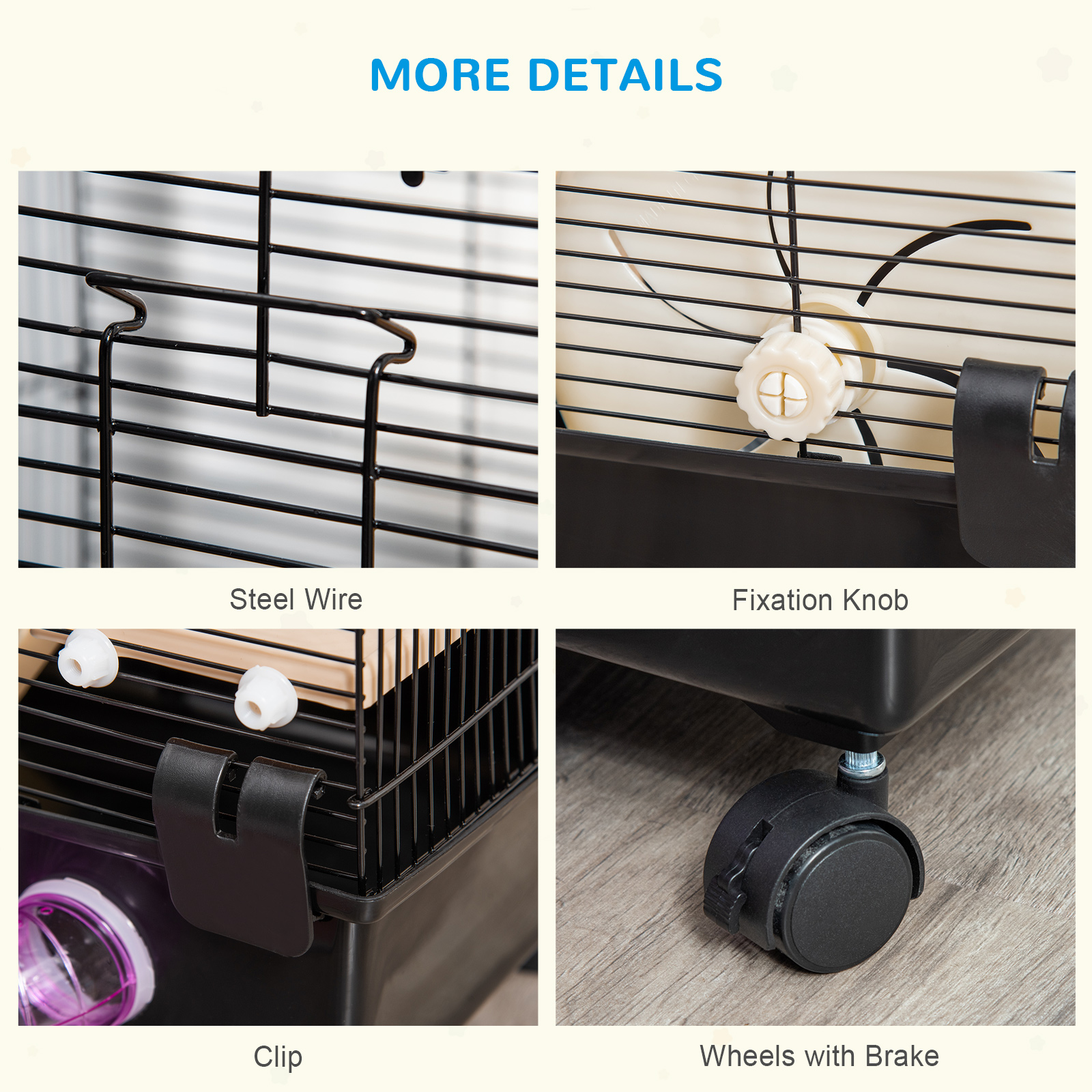Cage Pour Hamster Et Rongeurs PawHut à 2 étages – Avec Roulettes, Gamelle Et Bouteille D'eau Incluse