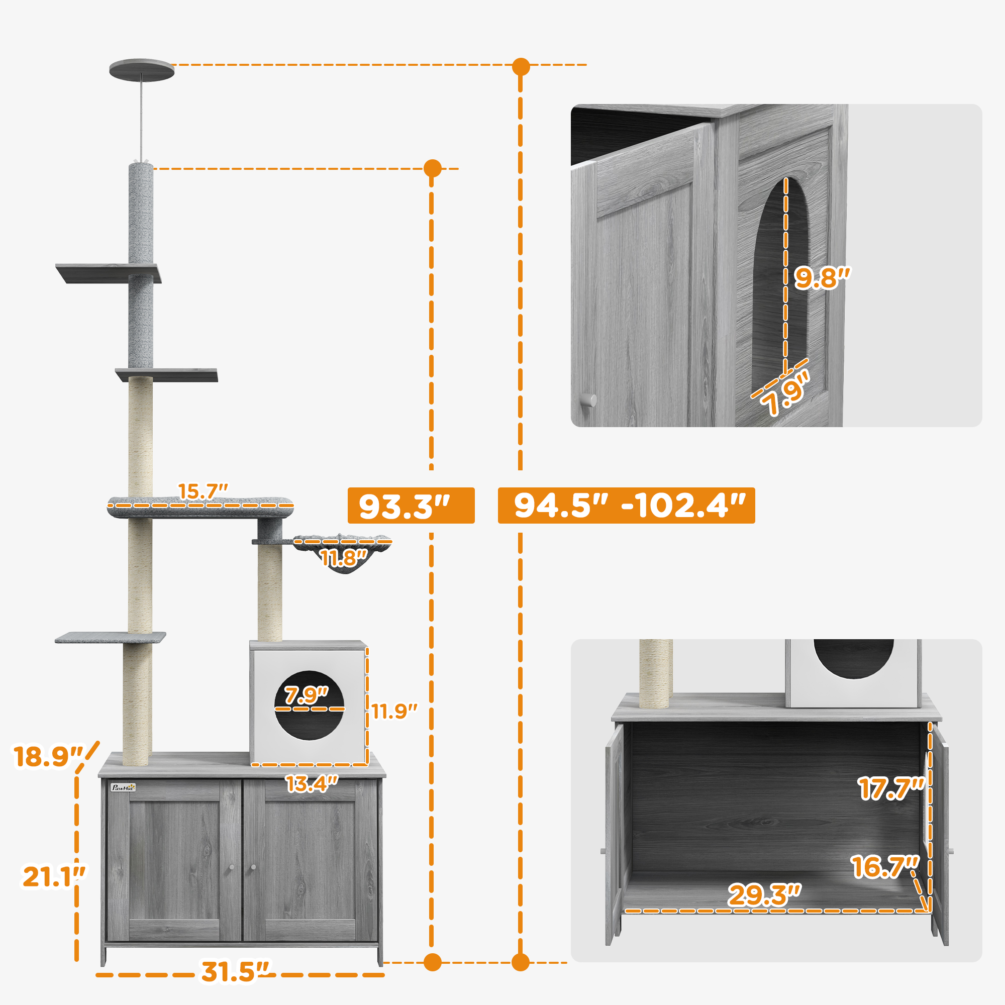 PawHut 2 in 1 Floor to Ceiling Cat Tree with Litter Box Enclosure
